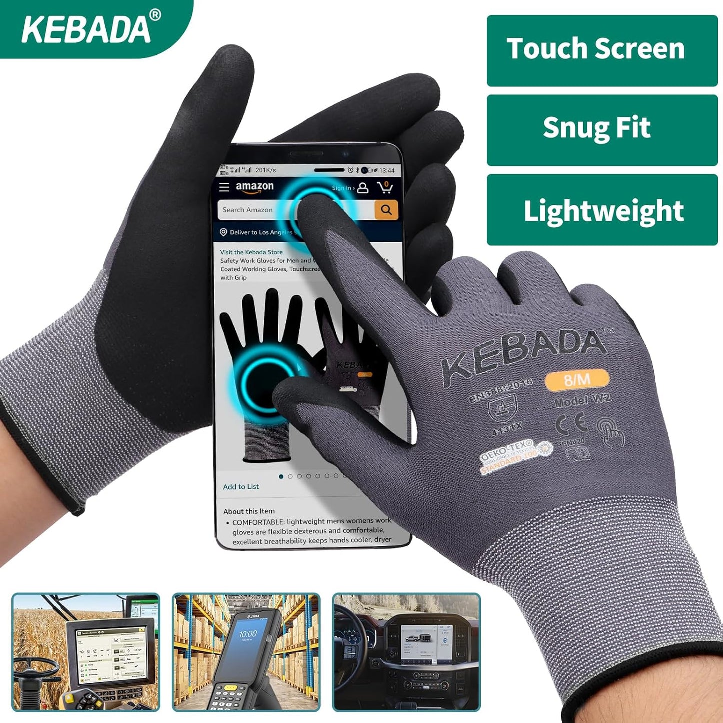 Kebada W2 Work Gloves for Men and Women, Nitrile Coated Working Gloves for Gardening, Construction
