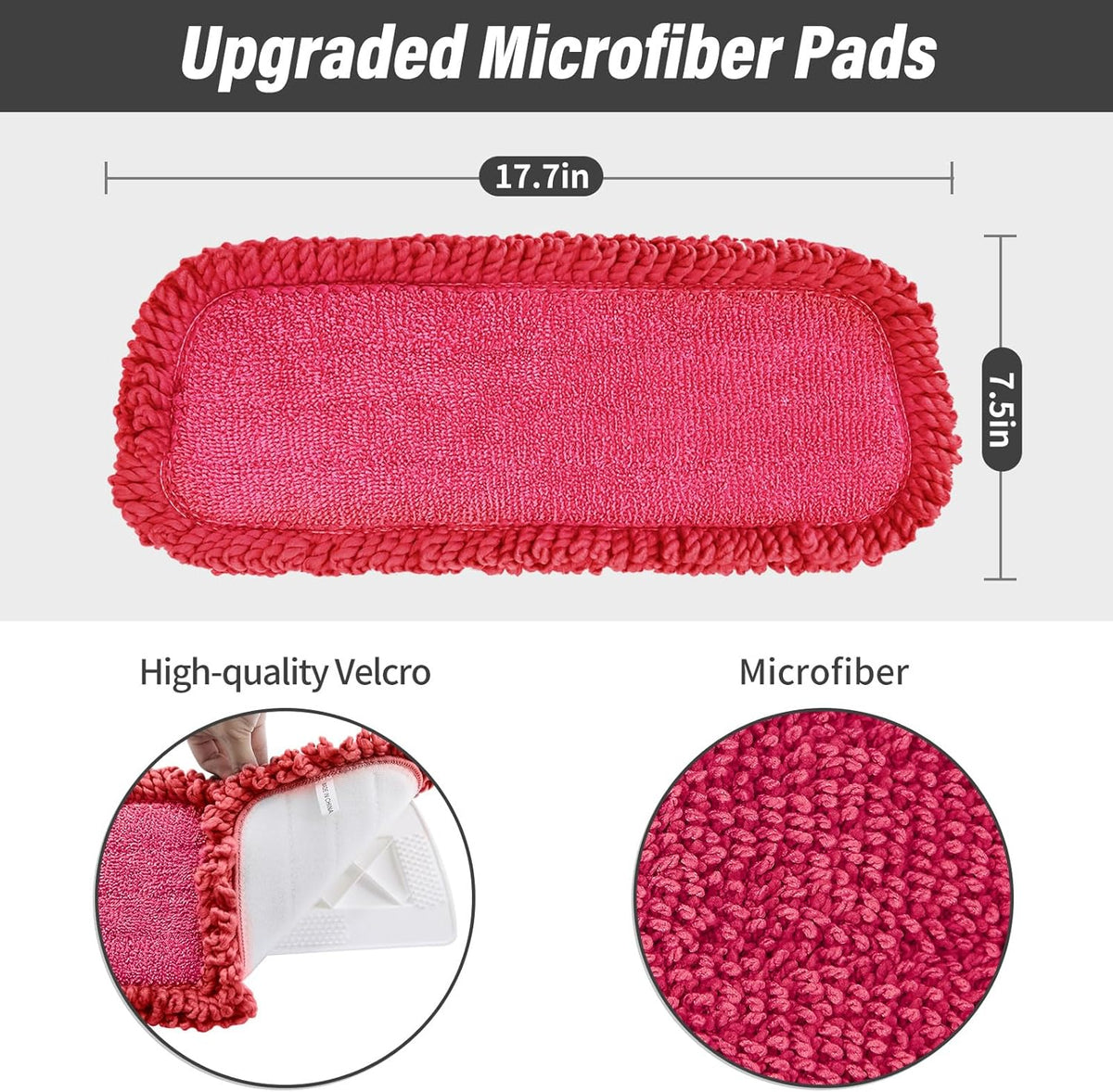 16.5 inch Mop Refills, 3 Pack Microfiber Reusable Replacement Mop Pads Flat Replacements Heads for