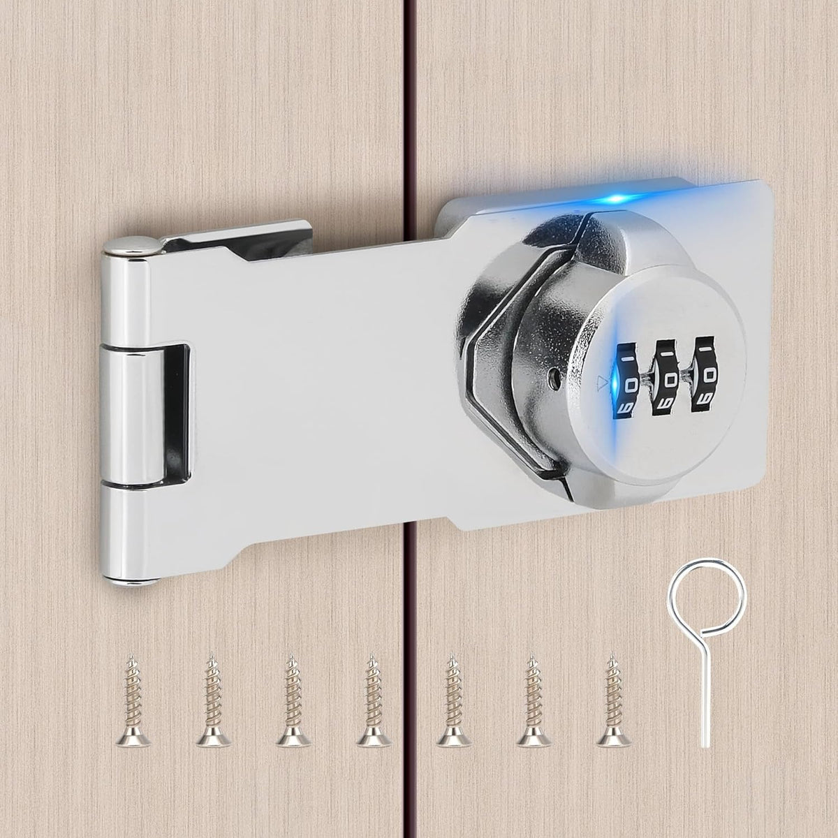 Keyless Cabinet Lock with Combination Code - 3-Digit Password Hasp Latch Lock for Drawers, Bifold