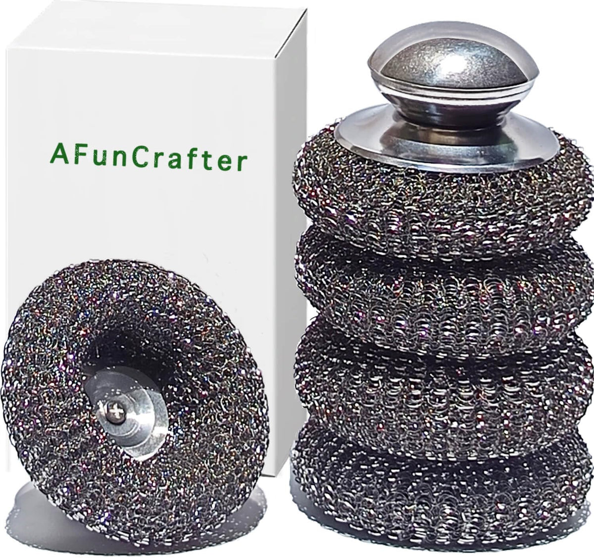 Steel Wool Scrubber with 2 Handles & 3 Replacement Wire Sponge(Scouring Pads) - Stainless Metal