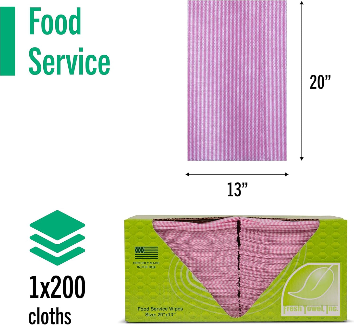 Fresh Towel Foodservice Reusable Paper Towels - 1/4 Fold, 13 x 20 inches - Pink Straight Line