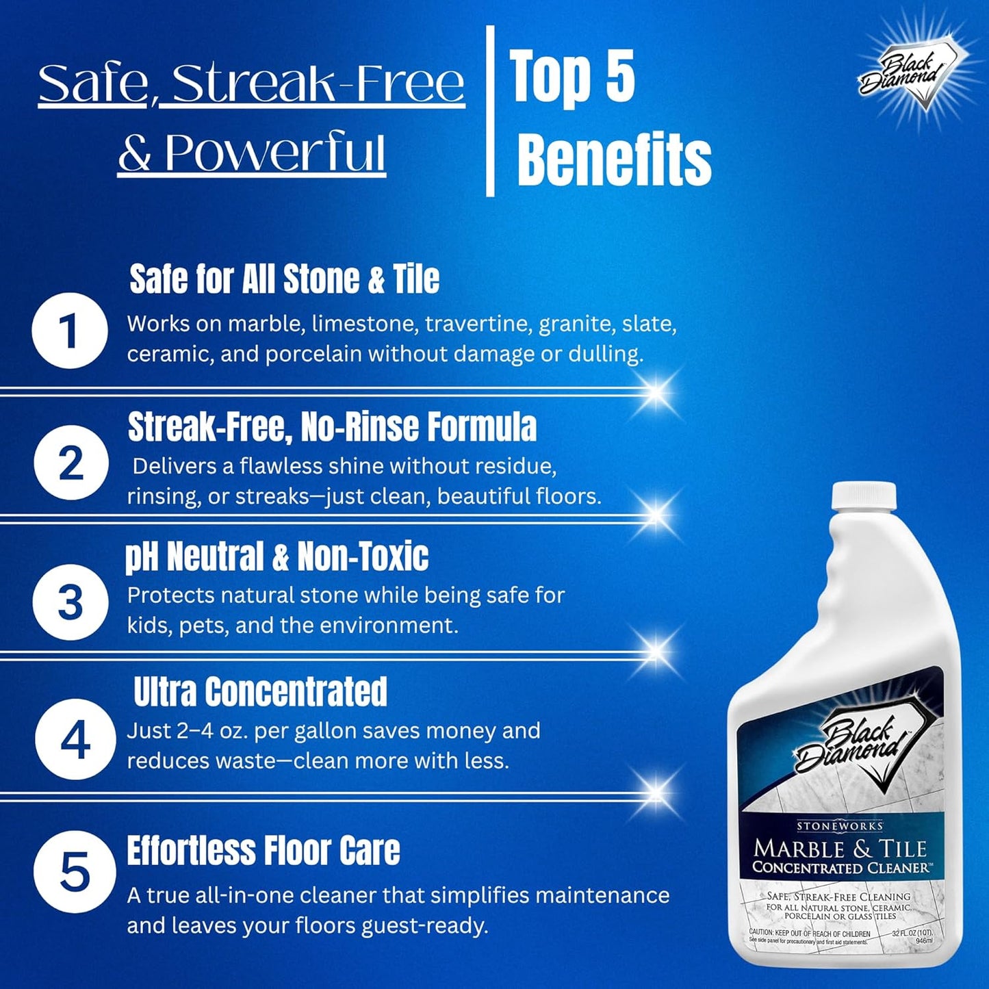 MARBLE & TILE FLOOR CLEANER. Great for Ceramic, Porcelain, Granite, Natural Stone, Vinyl and Brick.