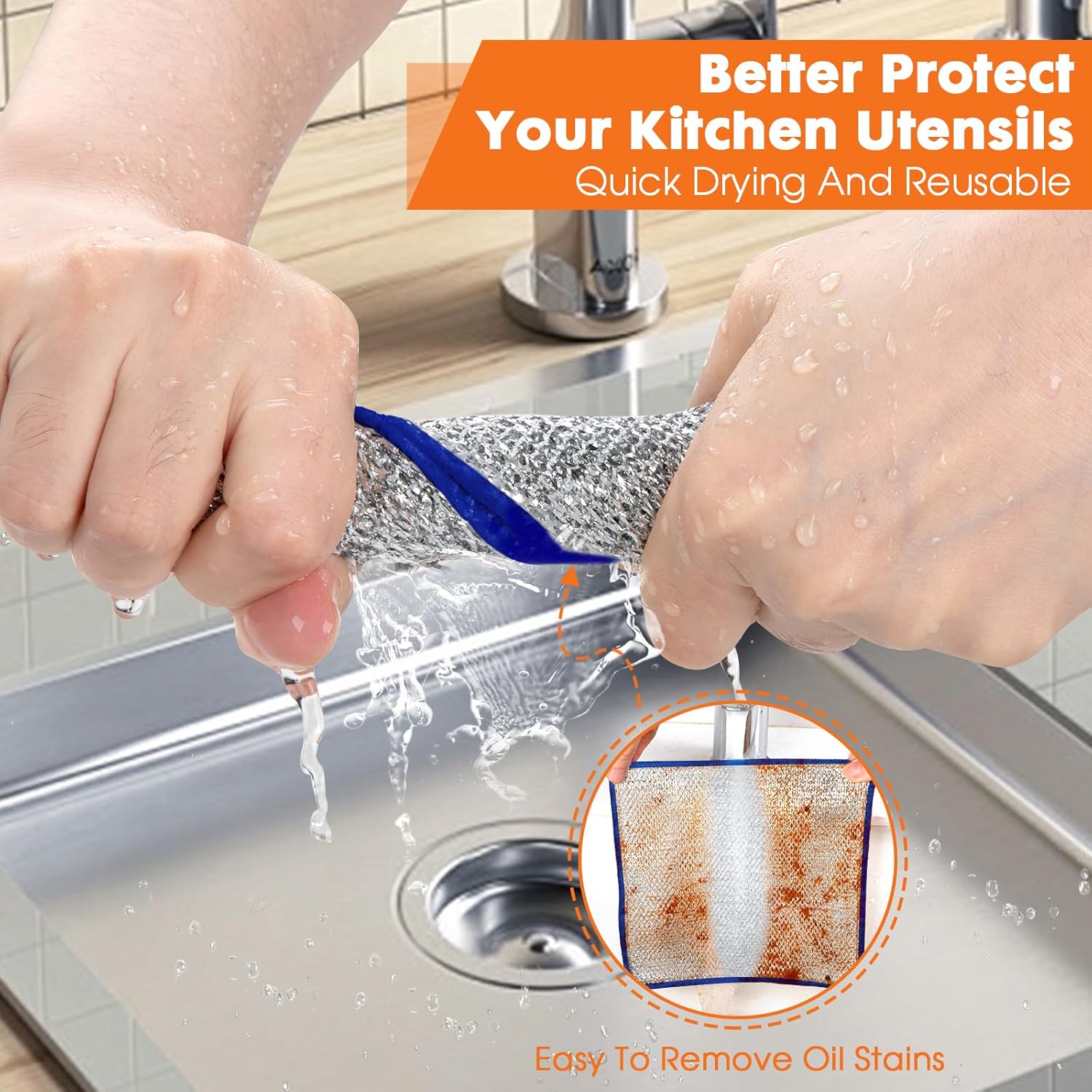COBETE Non Scratch Wire Dishcloth,Double-Layer Wire Dishwashing Rags for Wet and Dry,Wire Miracle