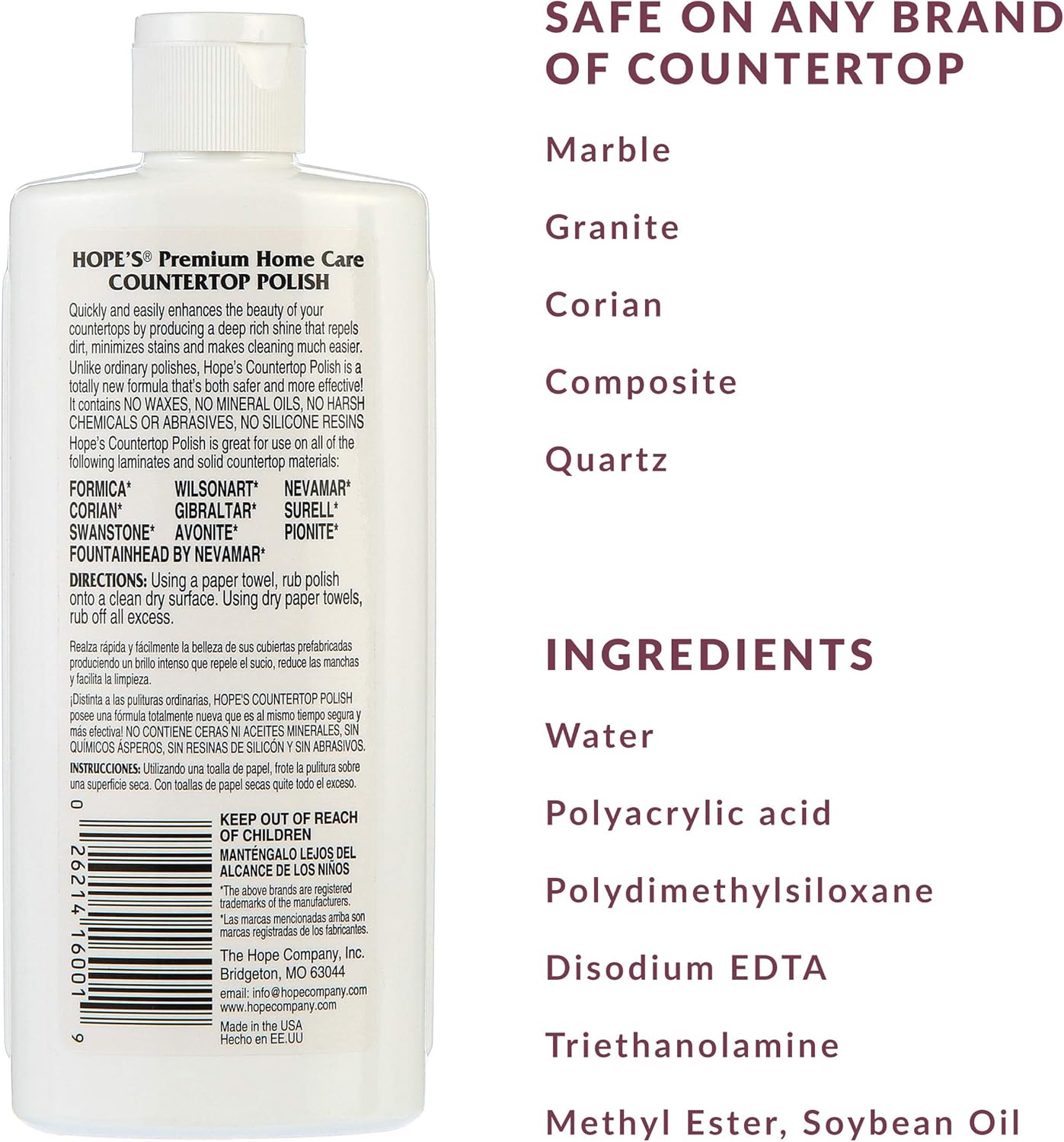 HOPE'S Countertop Restoration Polish, Streak-Free Kitchen Counter Cleaner, No Buildup on