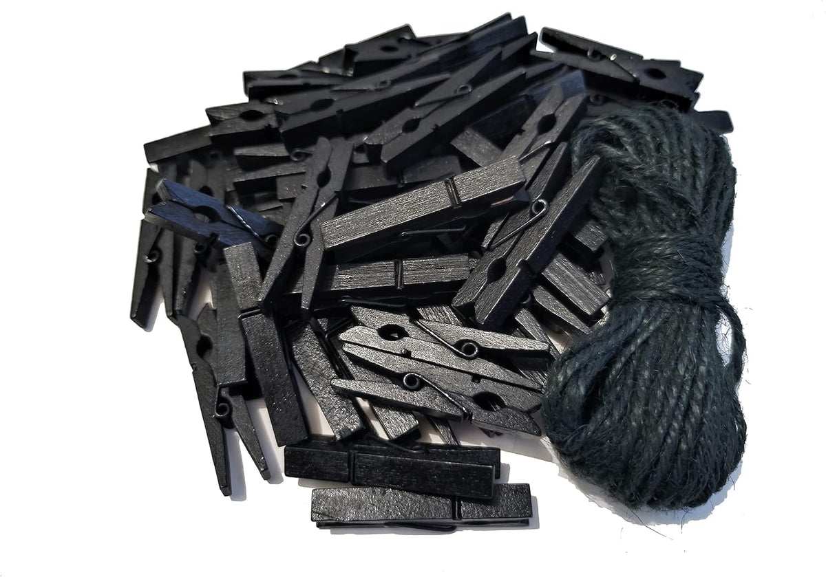 1.9 Inch Black Wooden Clothespins for Pictures Halloween DIY Art Crafts Clothesline Clips Laundry