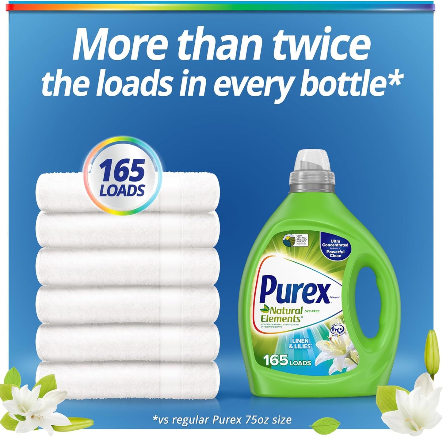 Purex Liquid Laundry Detergent, Ultra Concentrated, Natural Elements Linen & Lilies, 82.5 Ounce