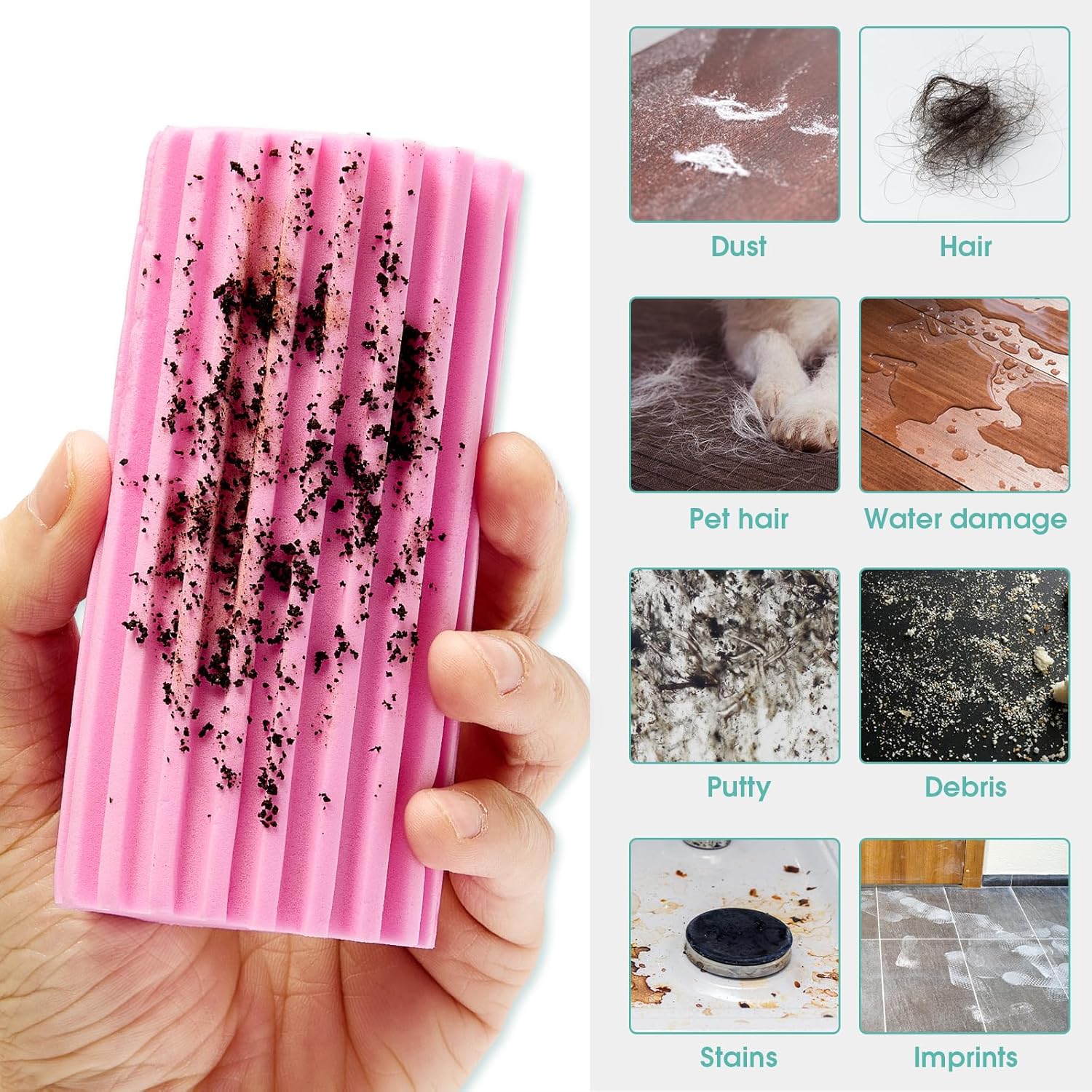 4 Pack Damp Dusting Sponge Duster, Pink Dust Cleaning Sponge, Reusable Household Cleaning Sponge