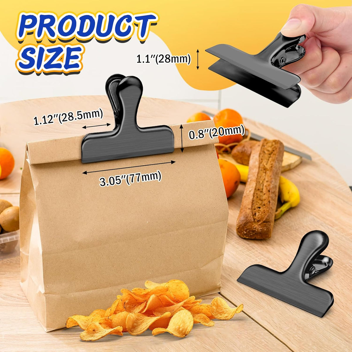 VNDUEEY 12 Pack Stainless Steel Chip Clips, Bag Clips for Food, Heavy Duty Chip Clip for Kitchen
