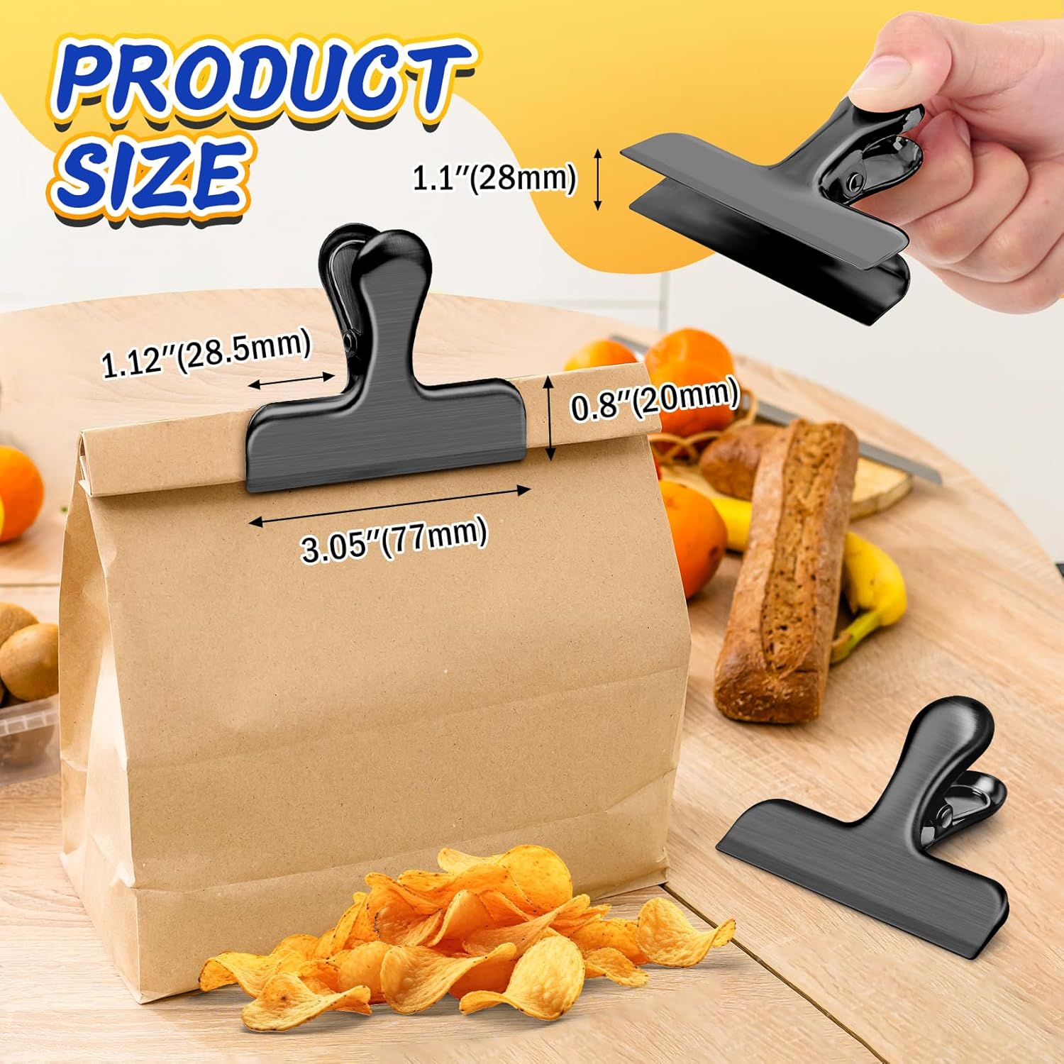 VNDUEEY 12 Pack Stainless Steel Chip Clips, Bag Clips for Food, Heavy Duty Chip Clip for Kitchen