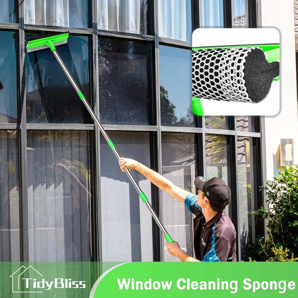 Window Squeegee Professional, 56” Car Windshield Glass Cleaner Tool with Extension Pole, Long