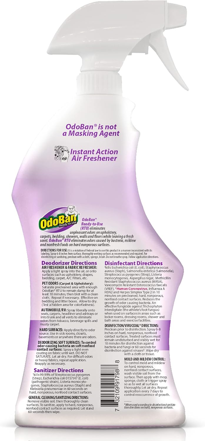 OdoBan Ready-to-Use Disinfectant and Odor Eliminator, Set of 3 Spray Bottles, Made in the USA