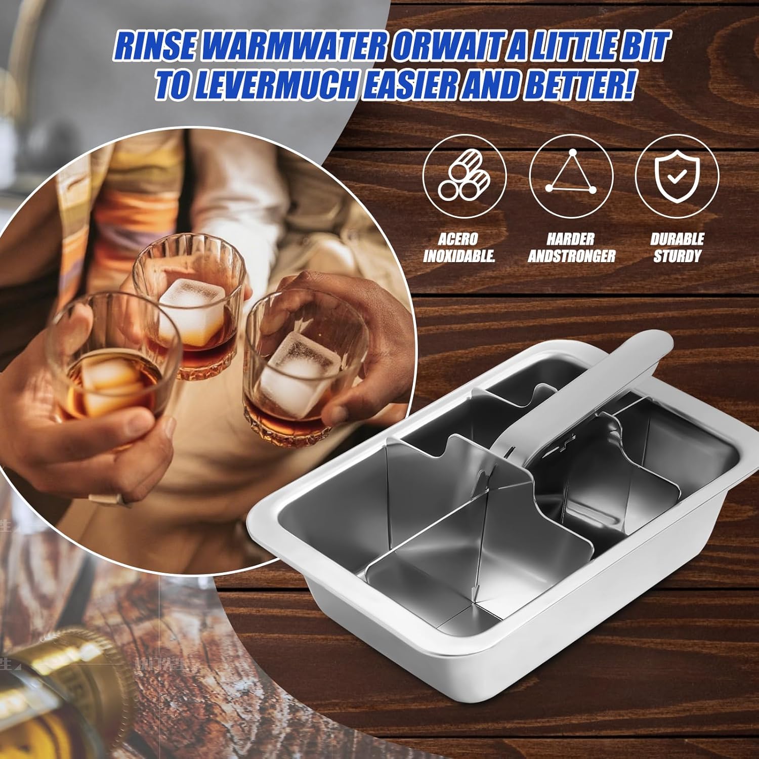 Professional Ice Cube Trays Stainless Steel - 6-Large Slot Heavy Duty Metal Icecube Mold, Non-Toxic
