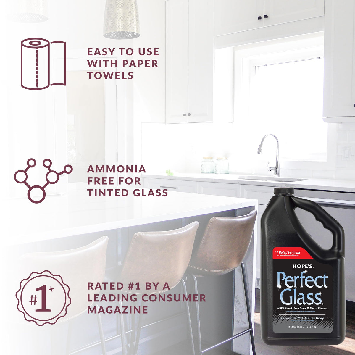 HOPE'S Perfect Glass Cleaner Spray Refill, Streak-Free, Ammonia-Free Window, Mirror, Screen, Tinted