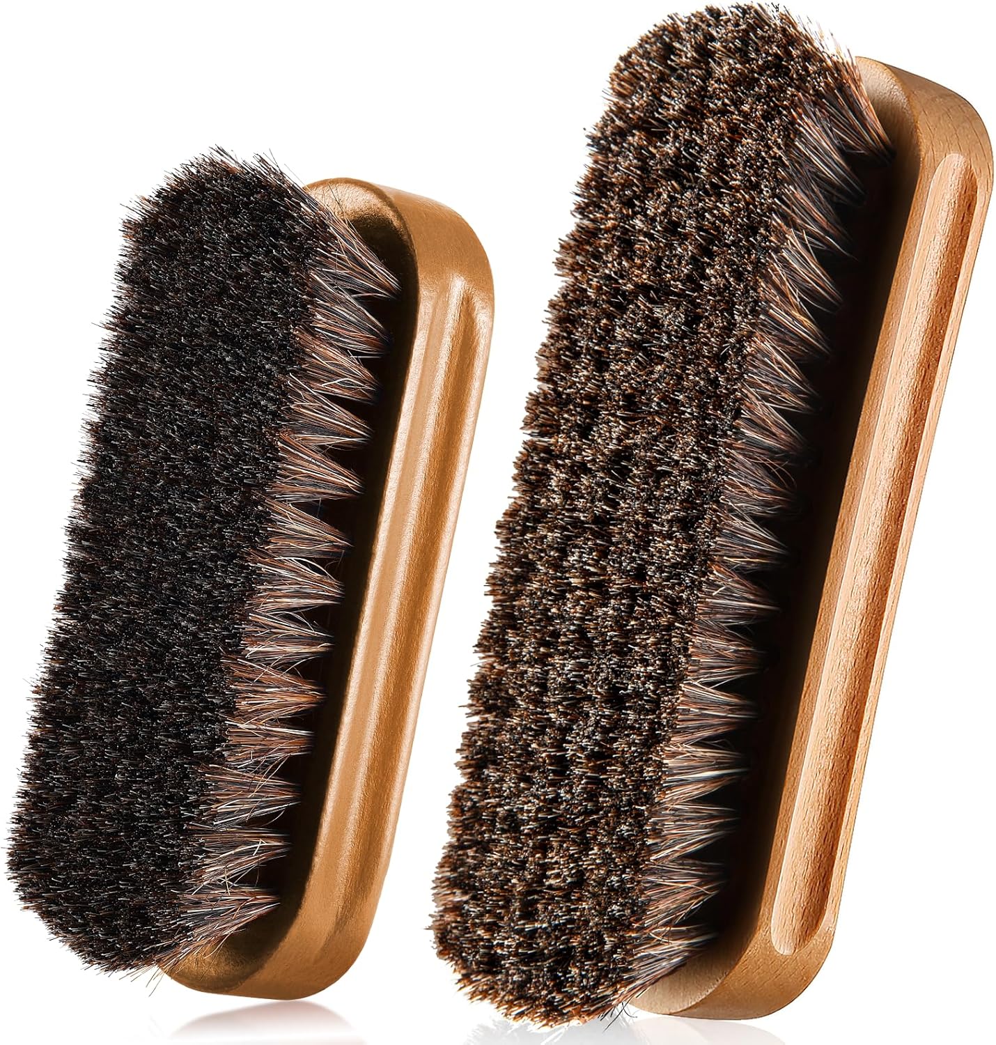 2 Pcs Horsehair Shine Shoes Brush Kit Polish Dauber Applicators Cleaning Leather Shoes Boots Care