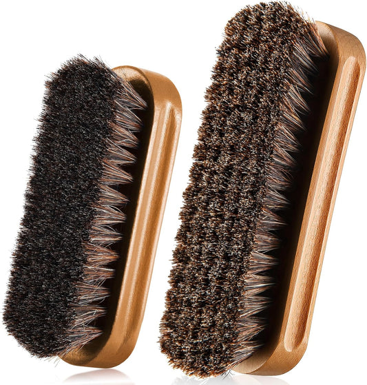 2 Pcs Horsehair Shine Shoes Brush Kit Polish Dauber Applicators Cleaning Leather Shoes Boots Care