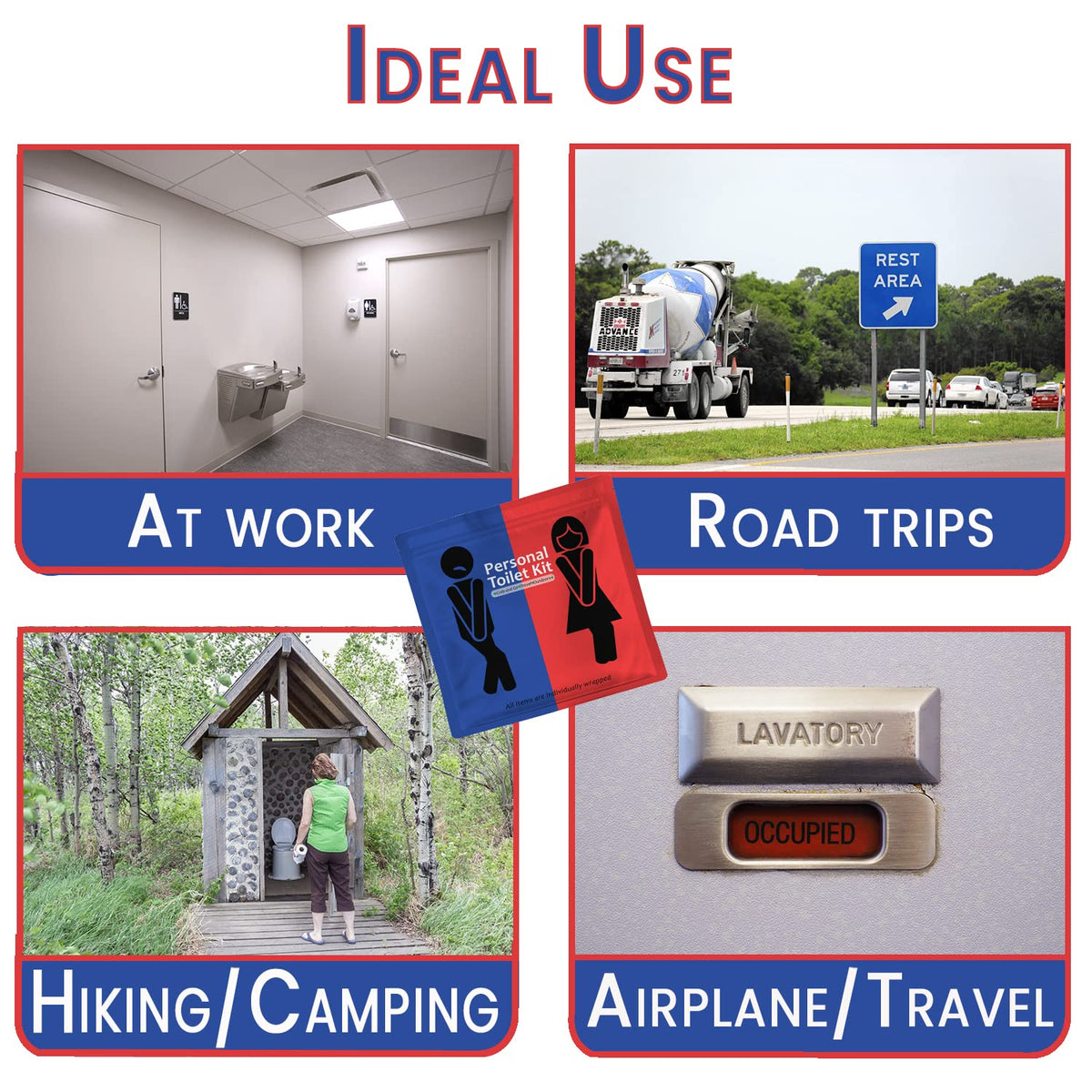Personal Toilet Kit To Go – 10 Pack | Disposable Public Restroom Kit | Individually Wrapped for
