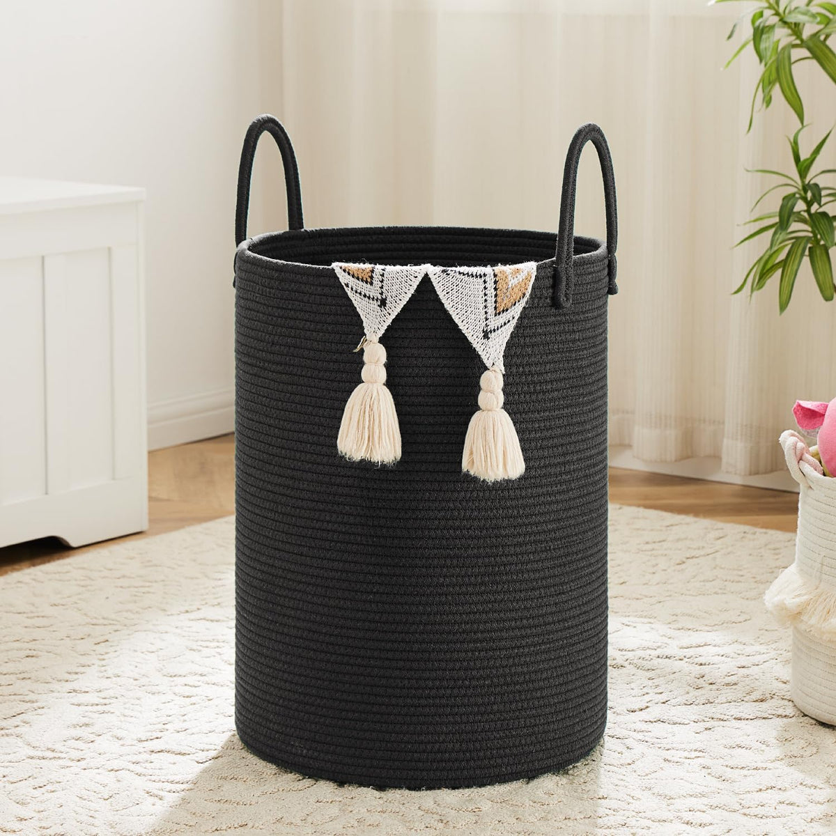 Laundry Basket,Woven Cotton Rope Laundry Hamper,100L for Decorative Storage of Dirty Clothes,Toys
