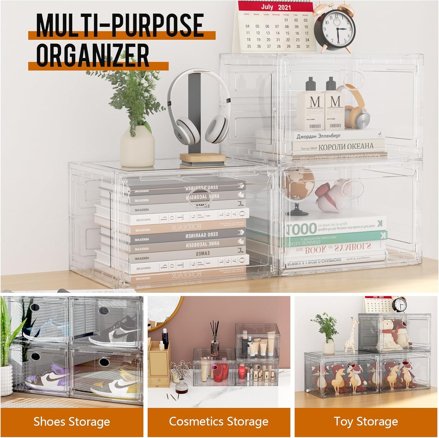 KEFA XL Shoe Storage Box Organizer, 8 Pack Shoe Boxes Clear Plastic Stackable, Sneaker Display Case
