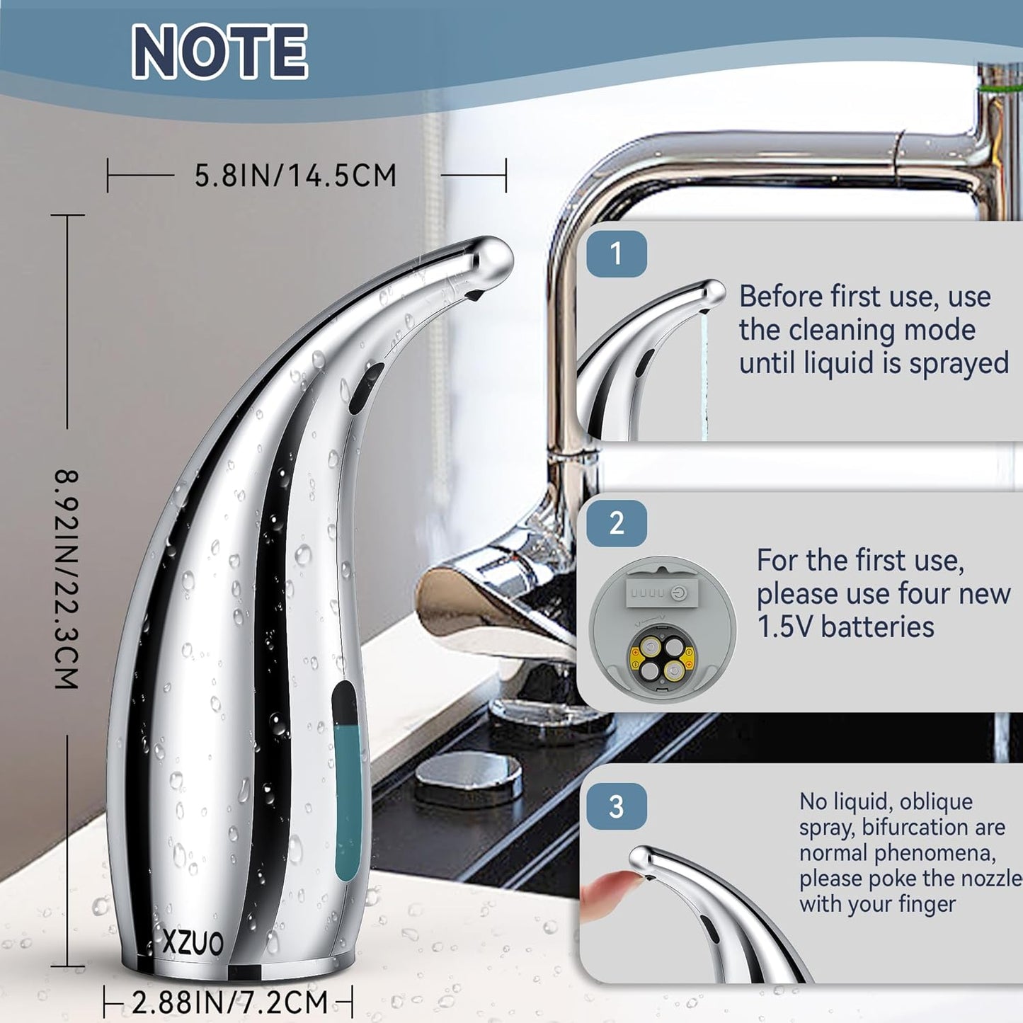 Automatic Soap Dispenser with Infrared Sensor - Adjustable 4-Level Touchless Hand Soap for Kitchen