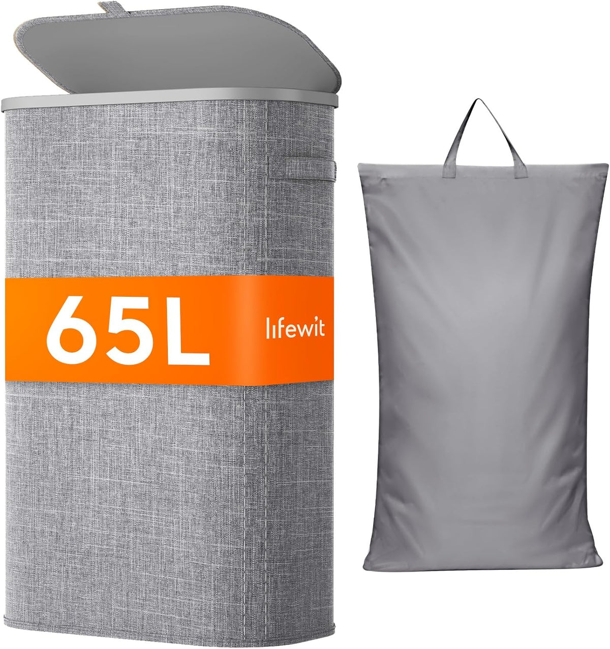 Lifewit 65L Slim Laundry Basket with Lid, Narrow Large Laundry Hamper with Plastic Handles and