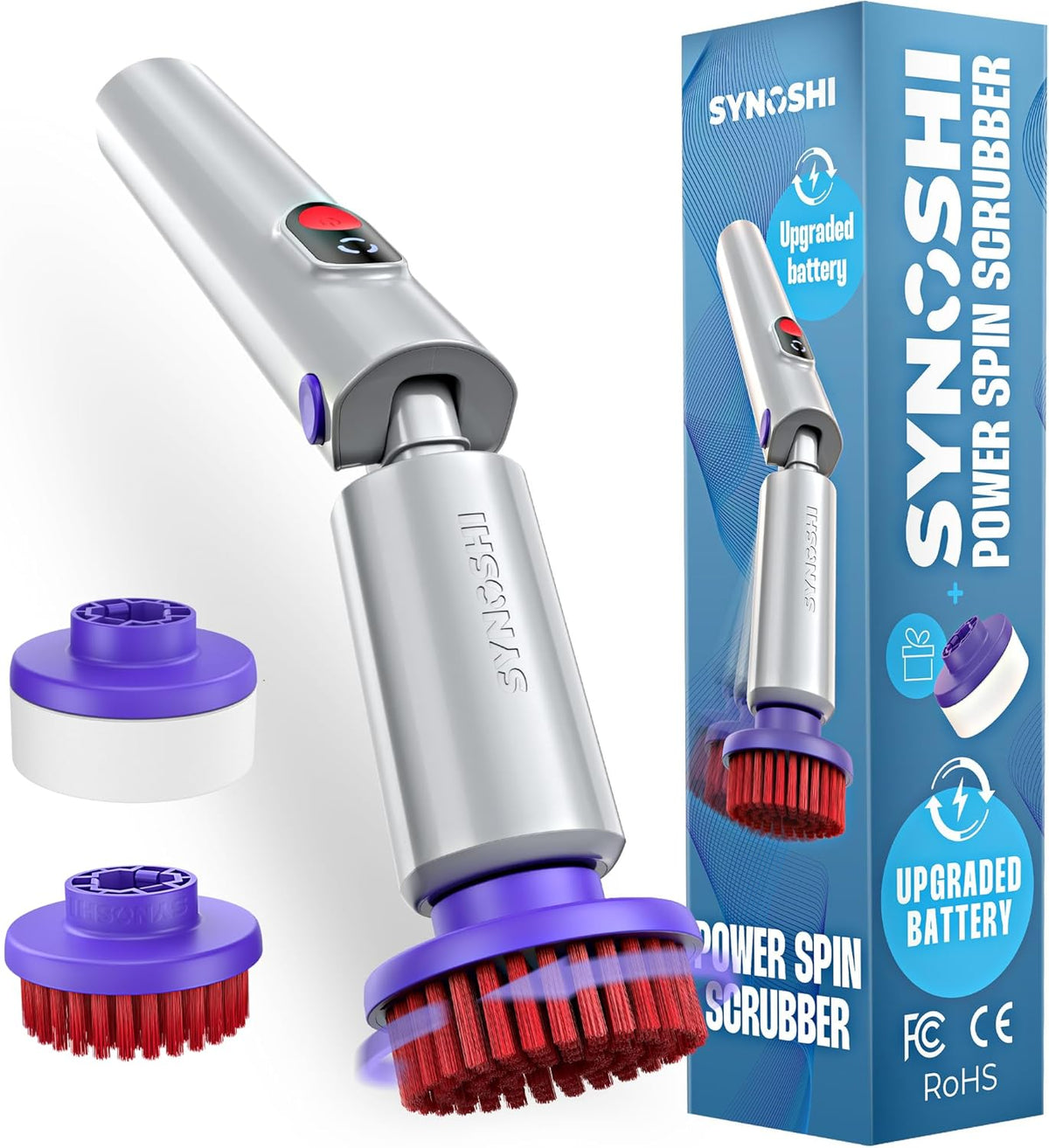 SYNOSHI PRO Electric Spin Scrubber, Cordless Cleaning Brush Bathroom Scrubber. Waterproof Shower