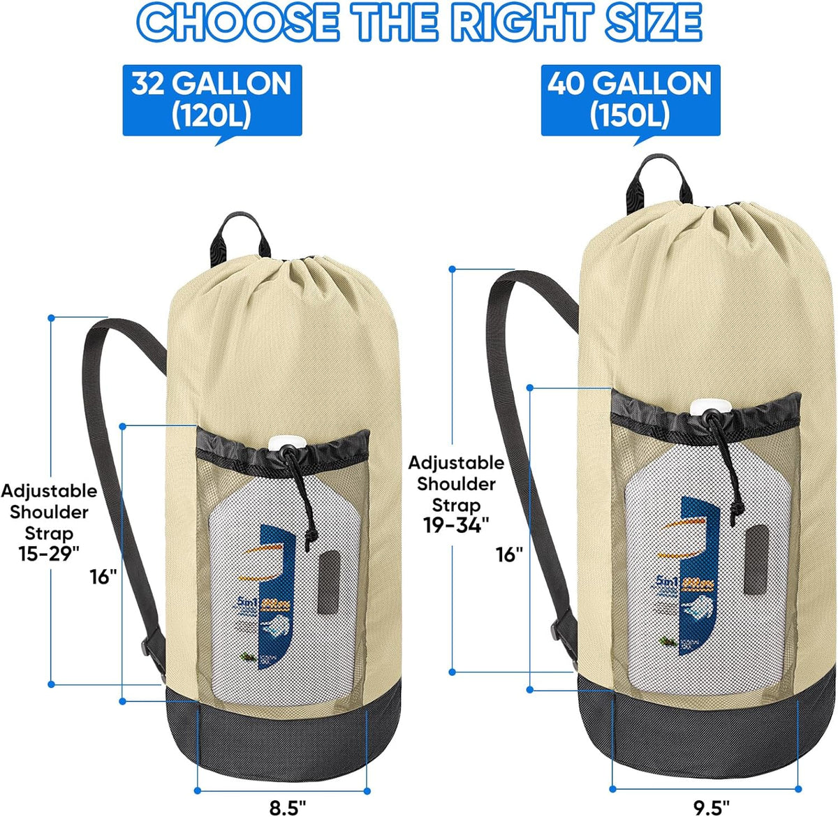 BALEINE 150L Laundry Bag Backpack, 900D Oxford Fabric Large Travel Laundry Bags with Shoulder