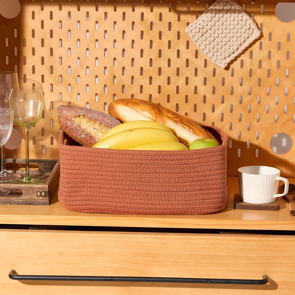 Small Storage Baskets for Organizing | Closet Organizer Bins | Shelf Toy Basket | Woven Rope