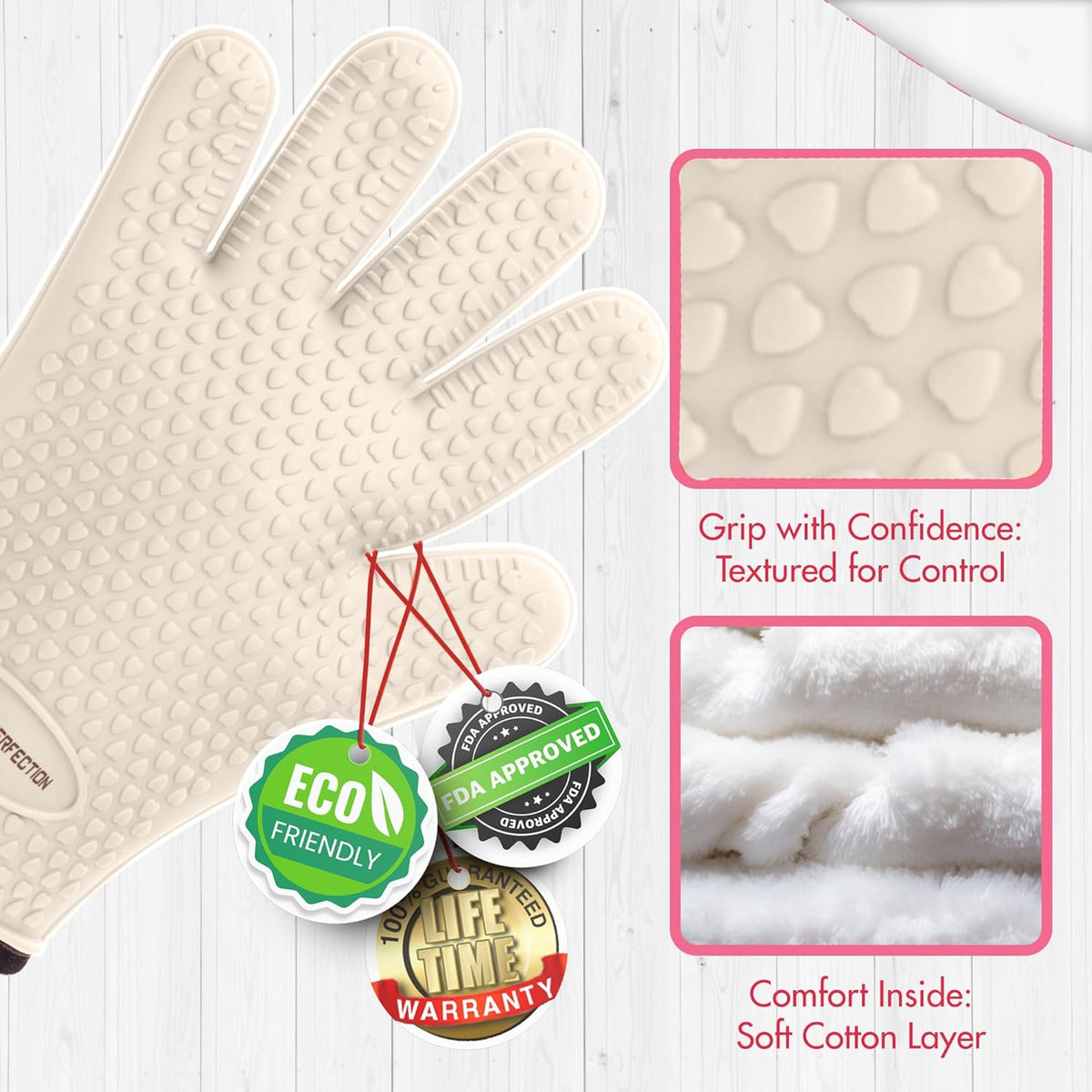 KITCHEN PERFECTION XL Silicone Smoker Oven Gloves for Women -Extreme Heat Resistant BBQ Gloves