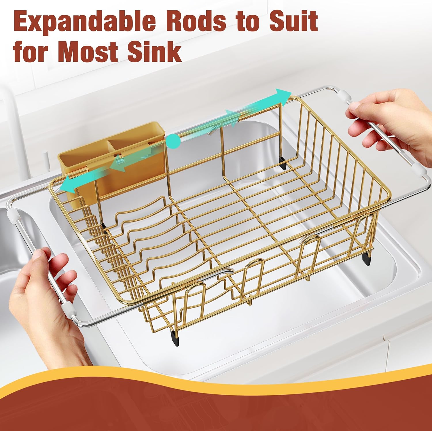 JASIWAY Sink Dish Drying Rack, Expandable Stainless Steel Dish Rack Over Sink, Kitchen Sink Drain