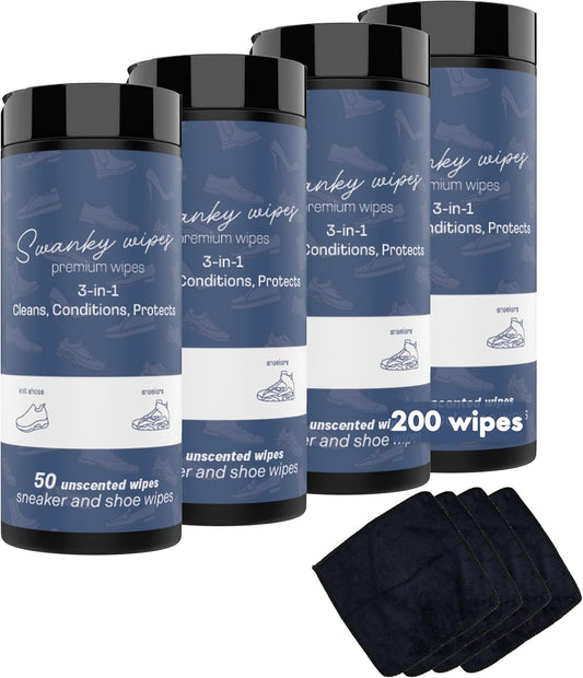 Swanky Shoe Cleaner Wipes - Leather and Sneaker Cleaner, Removes Dirt, Grime and Stains, Quick &