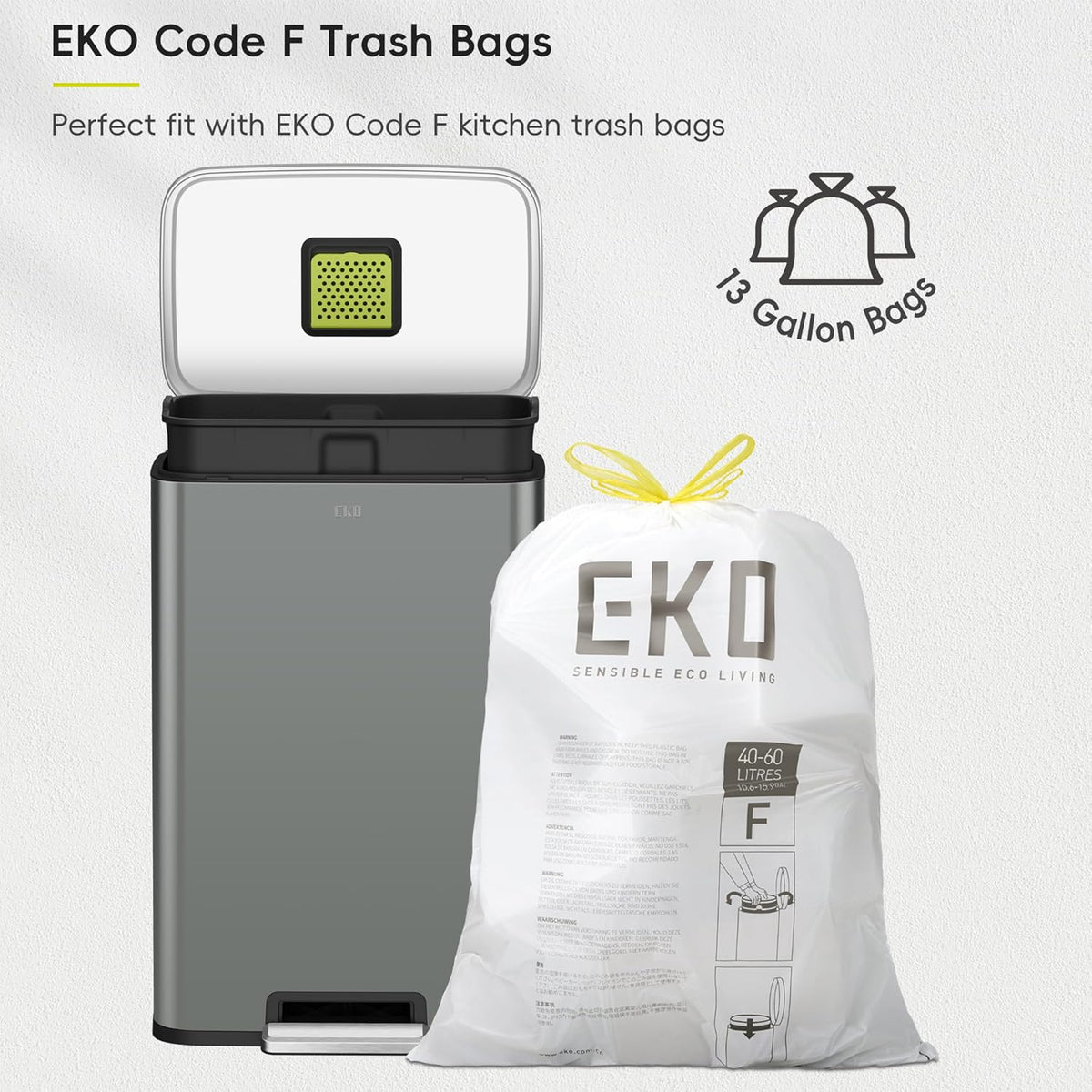 EKO Madison Nardo Grey Stainless Steel 50 Liter/13.2 Gallon Step Trash Can with Inner Liner
