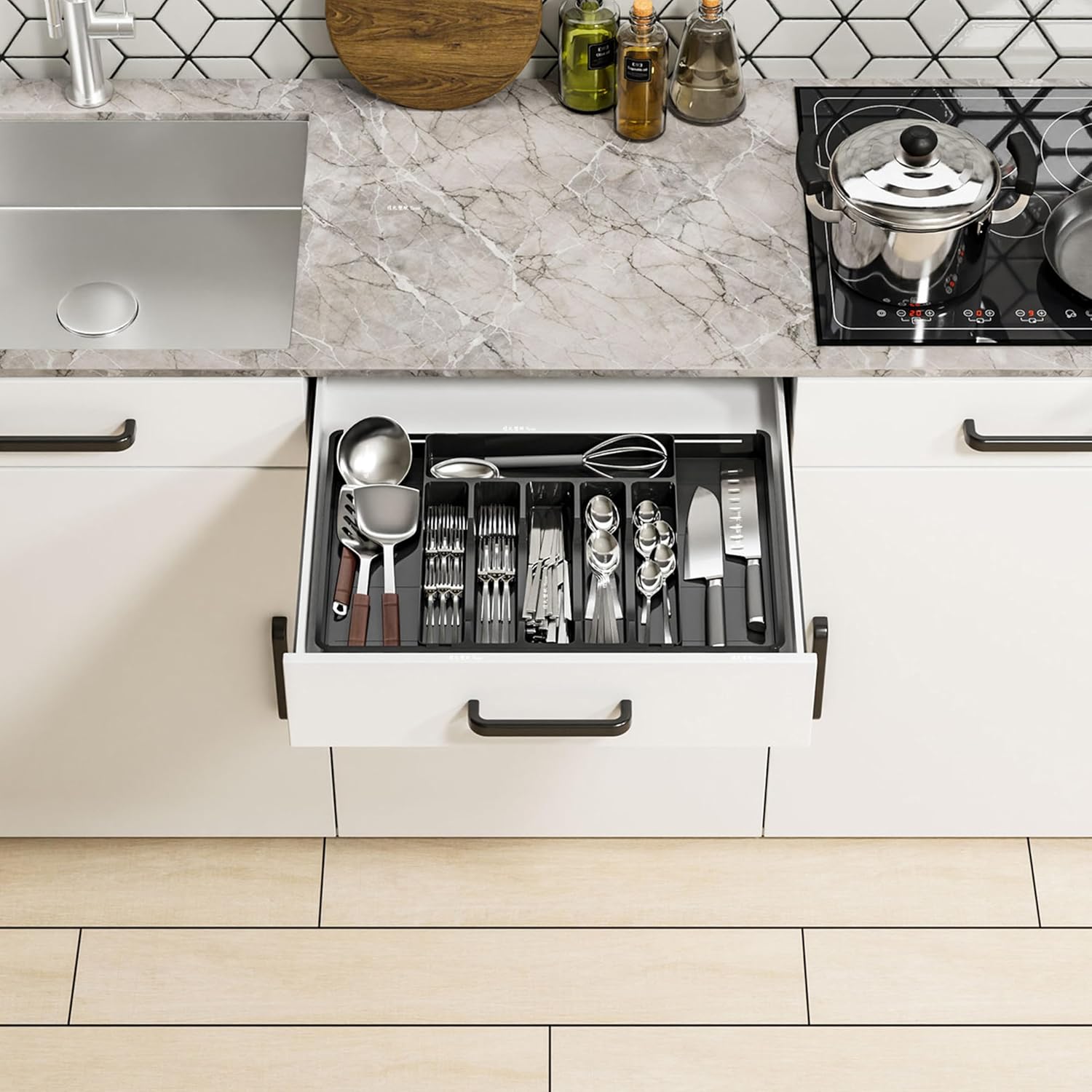 Silverware Drawer Organizer, Expandable Utensil Tray for Kitchen Drawers, BPA Free Flatware and