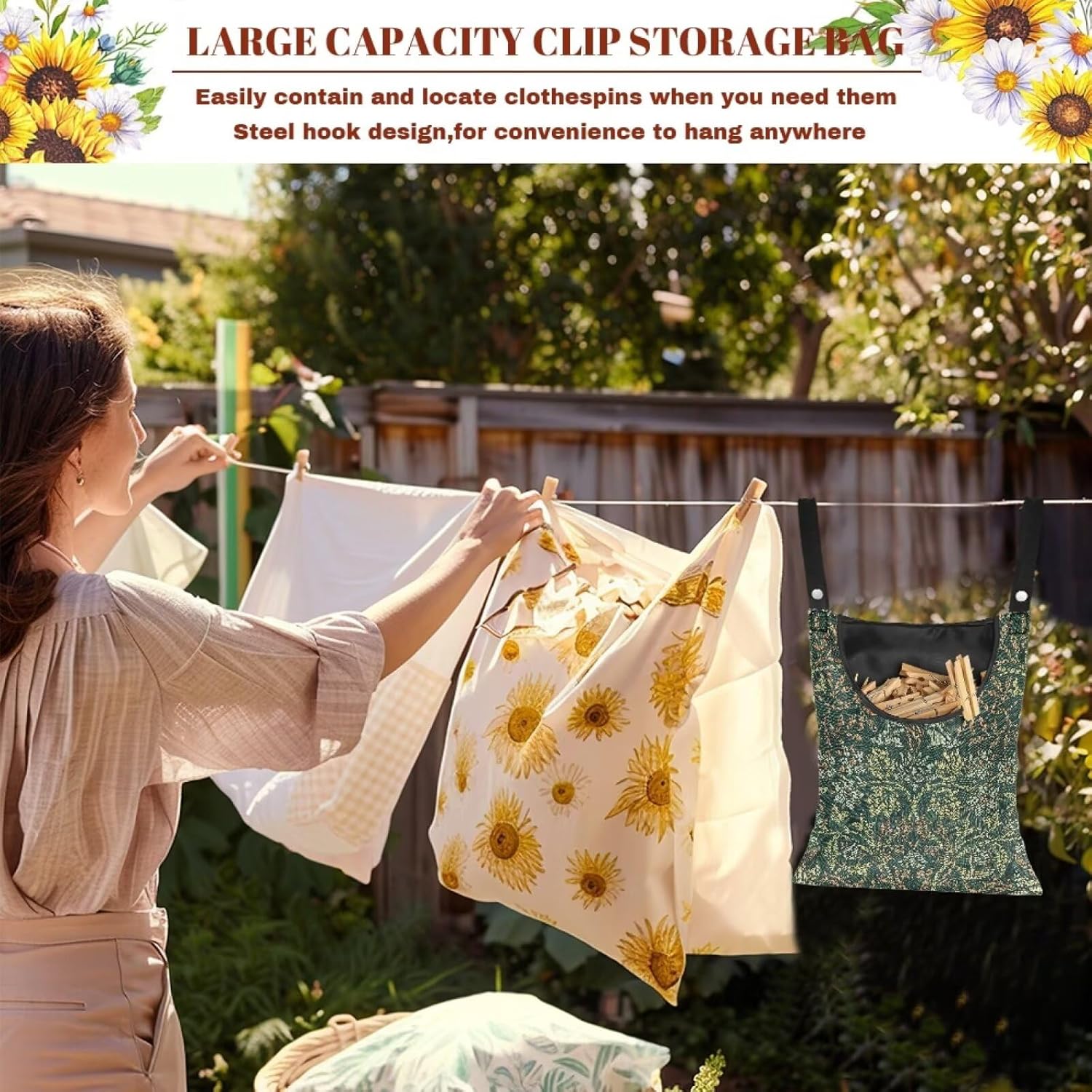 Jumbo Clothespin Organizer Bag 14.5x12 Inches - Extra Wide Access Opening - Industrial Strength