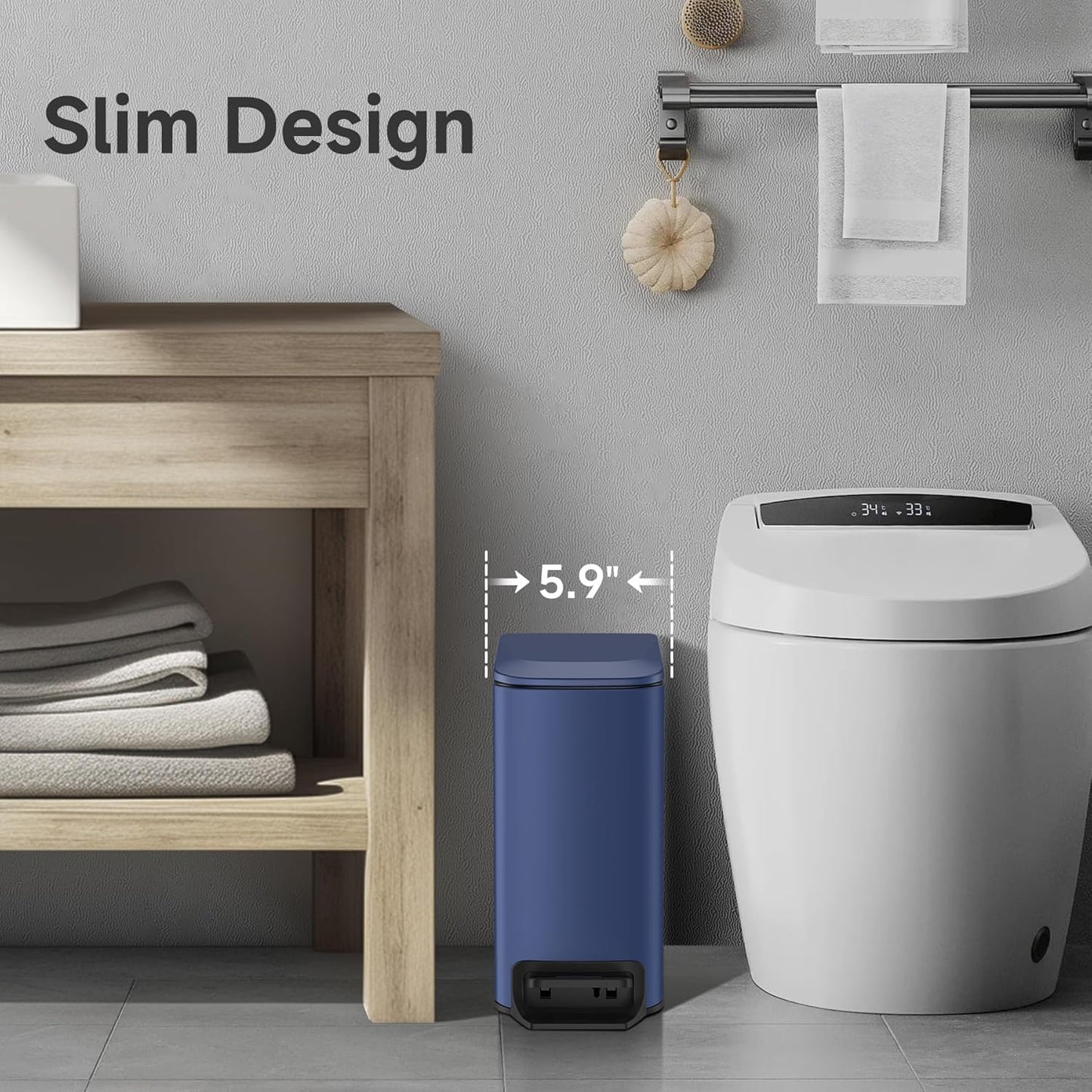 TIPGO Slim Bathroom Trash Can with Lid Soft Close, Step Pedal, 6 Liter / 1.6 Gallon Stainless Steel
