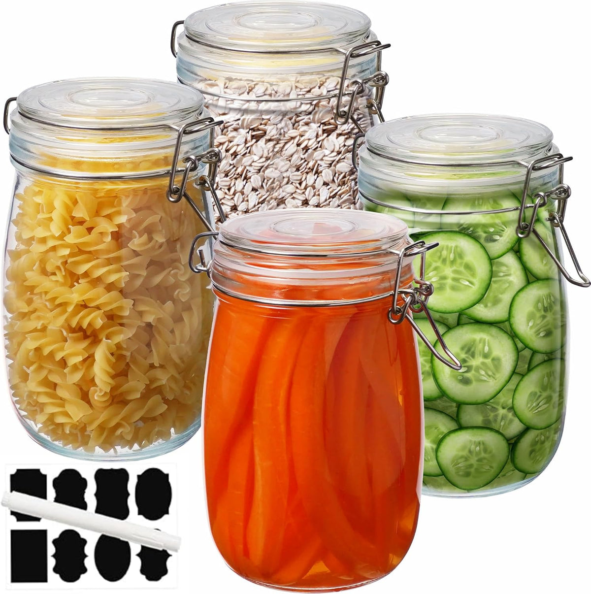 32 oz Wide Mouth Glass Jars with Airtigh Lids, 4 Pack Glass Pickling Jars for Canning, Fermenting