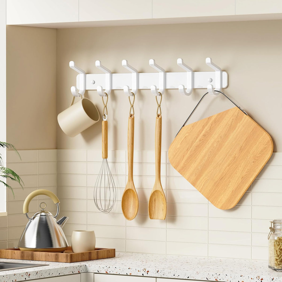 Coat Rack Wall Mounted Heavy-Duty: Metal Coat Hanger 6 Hooks for Hanging Hat, Clothes, Robe, Keys
