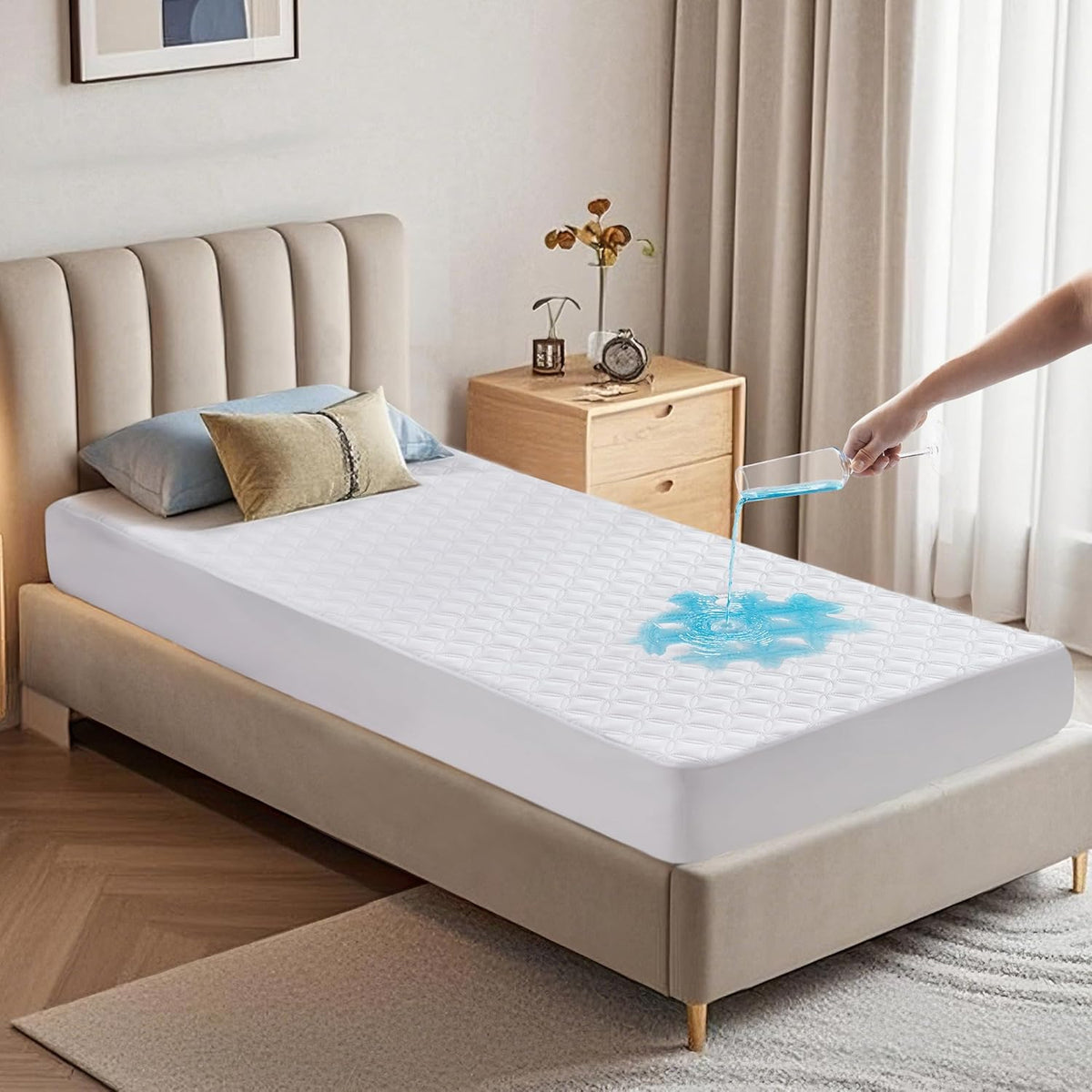 BEDLORE Waterproof Mattress Protector, Twin Size Mattress Pad with Deep Pocket Fitted Up to 6-15