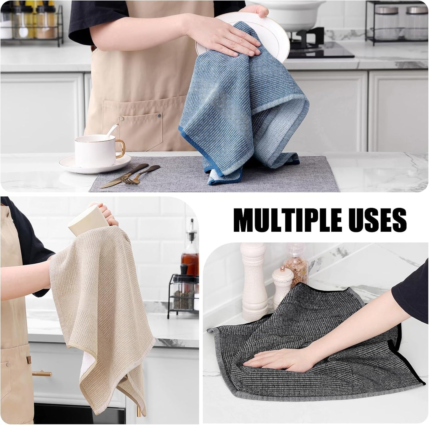 Homaxy Premium Kitchen Towels(18”x 28”, 6 Pack), Large Cotton Kitchen Hand Towels, Flat and Terry
