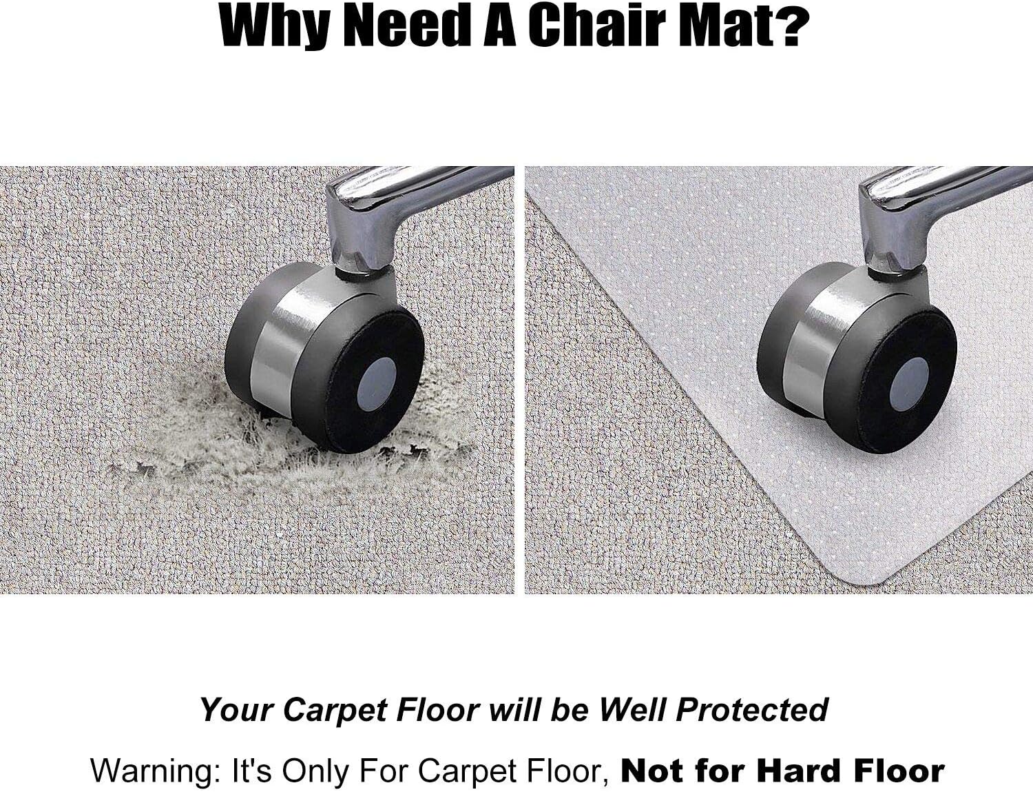 Kuyal Desk Chair Mat for Carpet, 36'' x 48'' Rectangle Transparent Mats for Chairs Good for Desks