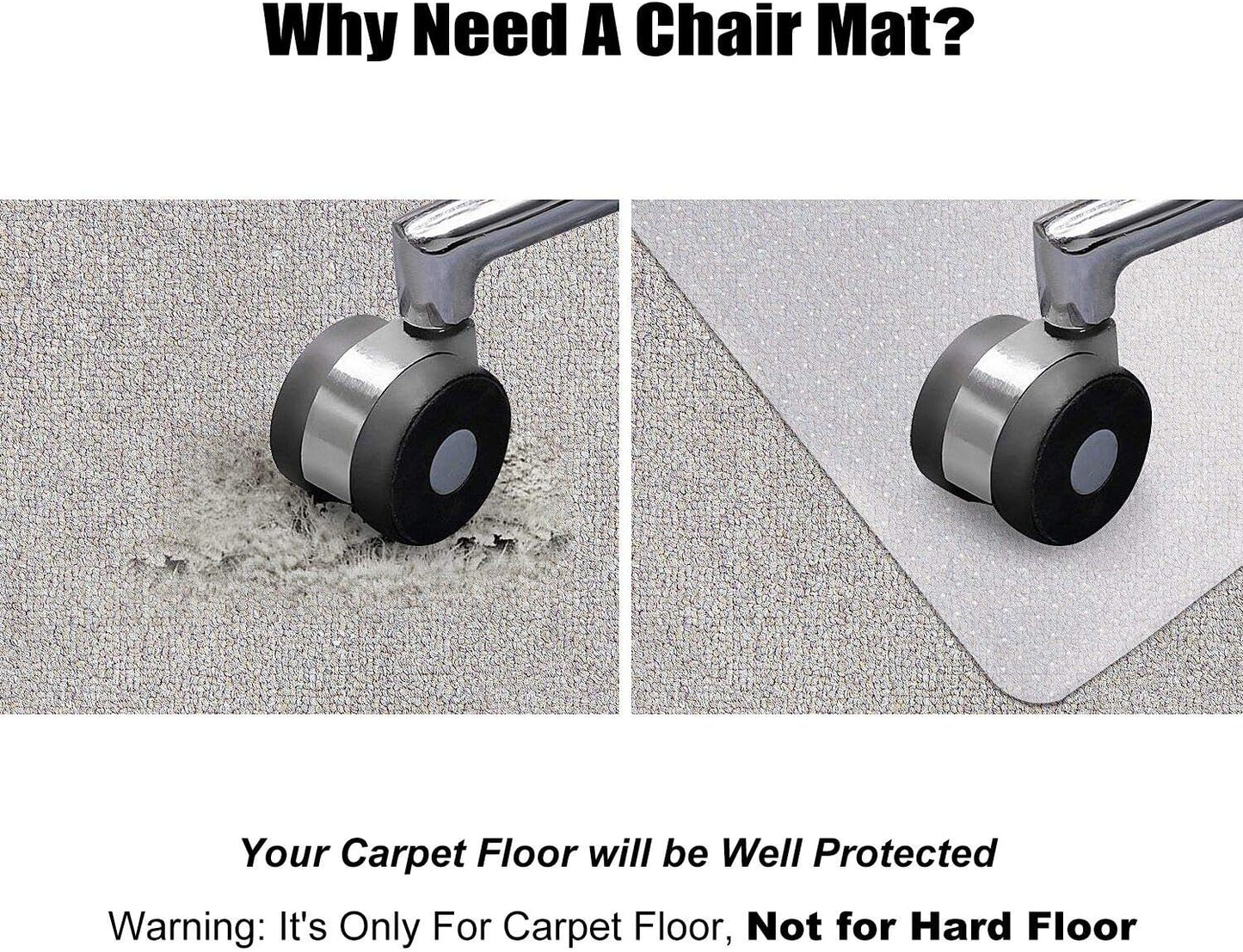 Kuyal Desk Chair Mat for Carpet, 51'' x 63'' Rectangle Transparent Mats for Chairs Good for Desks