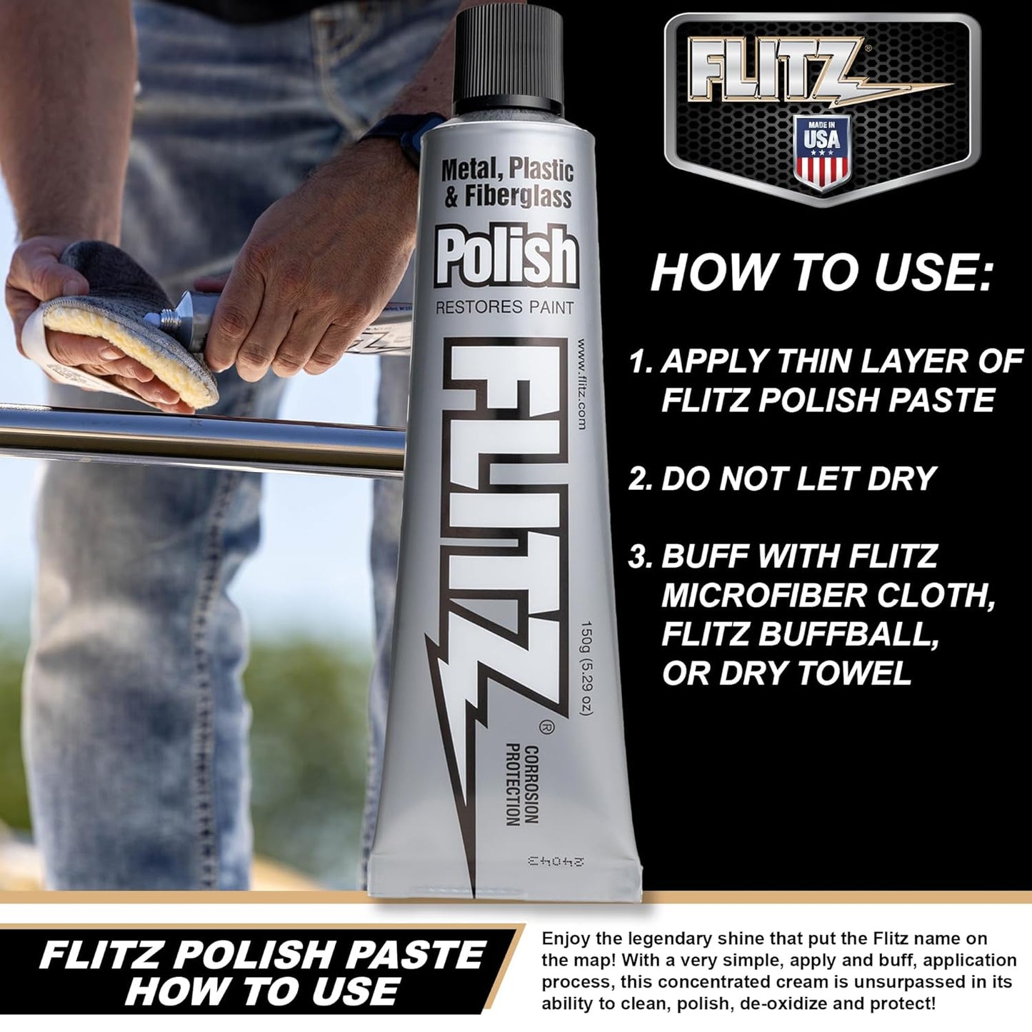 Flitz Multi-Purpose Metal Polish Paste - 5.29oz Tube of USA-Made Chrome Polish - Works on Stainless