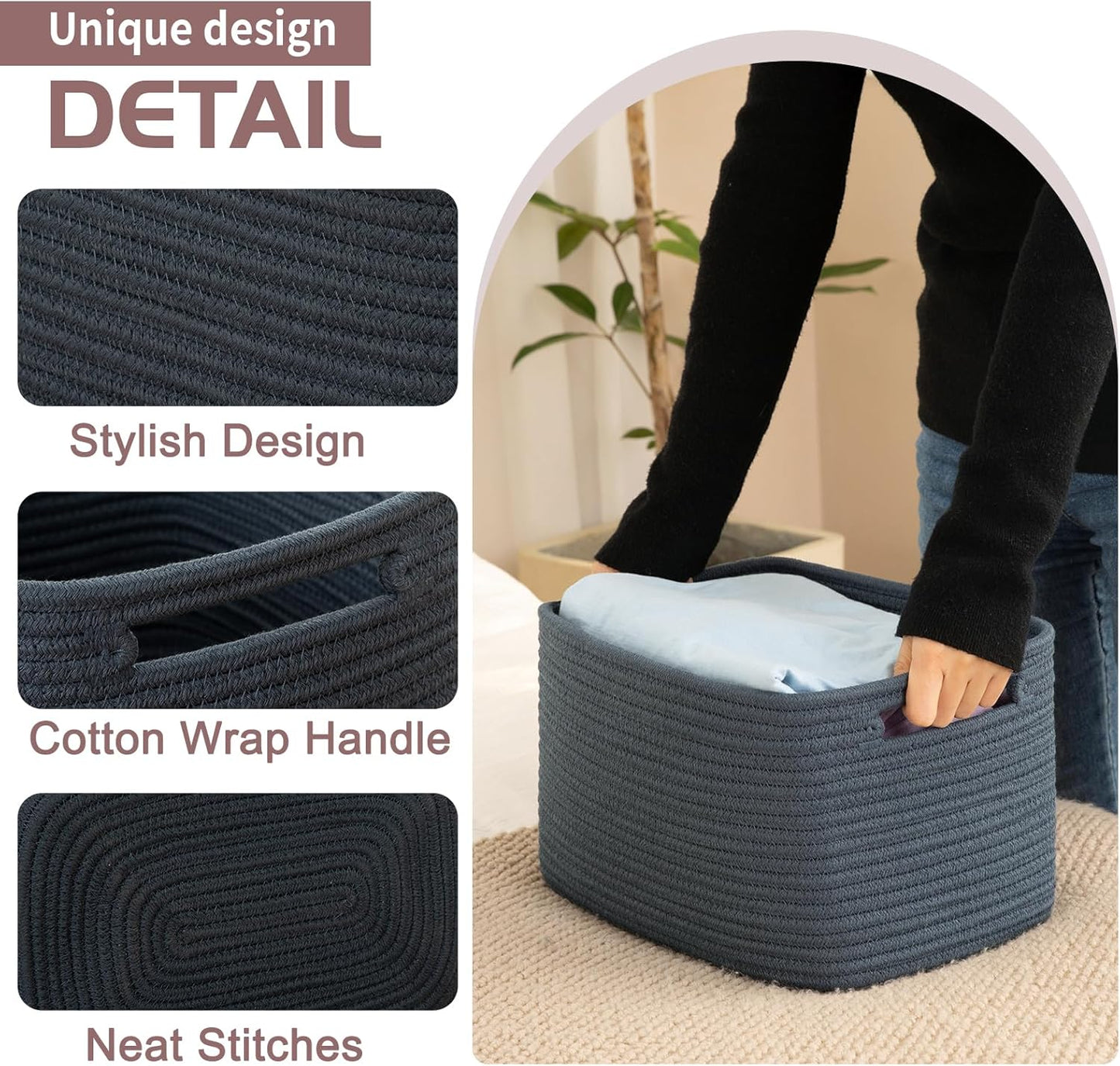 OIAHOMY 4 Pack Storage Baskets for Organizing, Cube Storage Bins for Shelves, Rectangle Storage