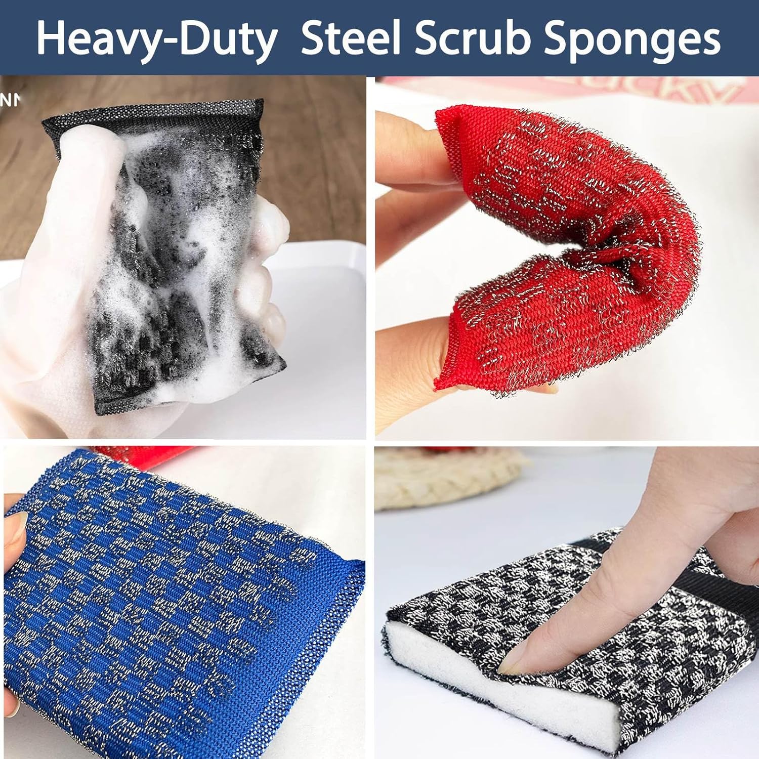 Steel Wool Scrubbers Dish Sponges Kitchen Scrubbing Pads Pot Scrubber for Kitchen Non Scratch, Soft