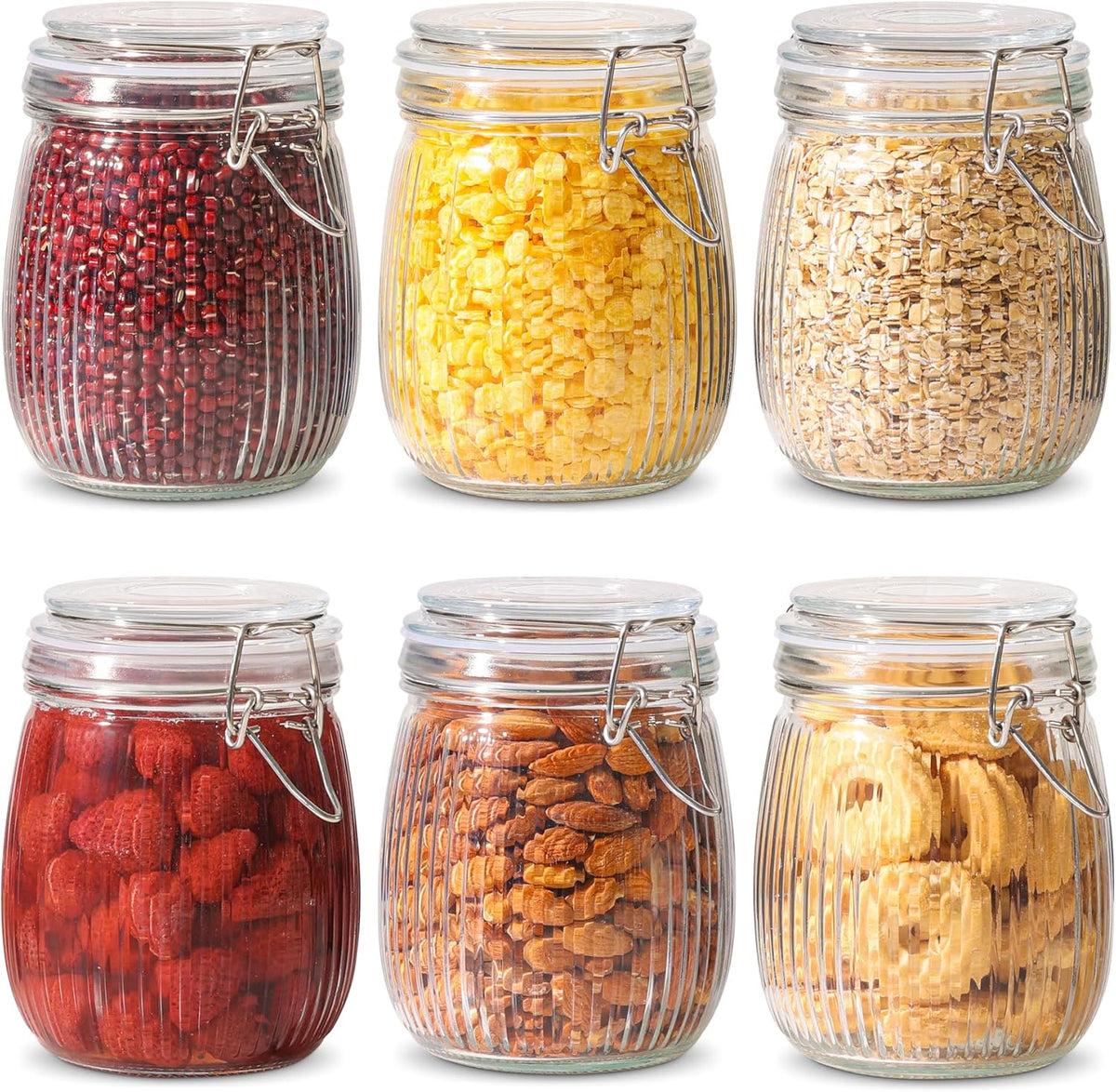 ComSaf Airtight Glass jar with lid 26oz Set of 6, Glass Storage Containers with Lids, Glass