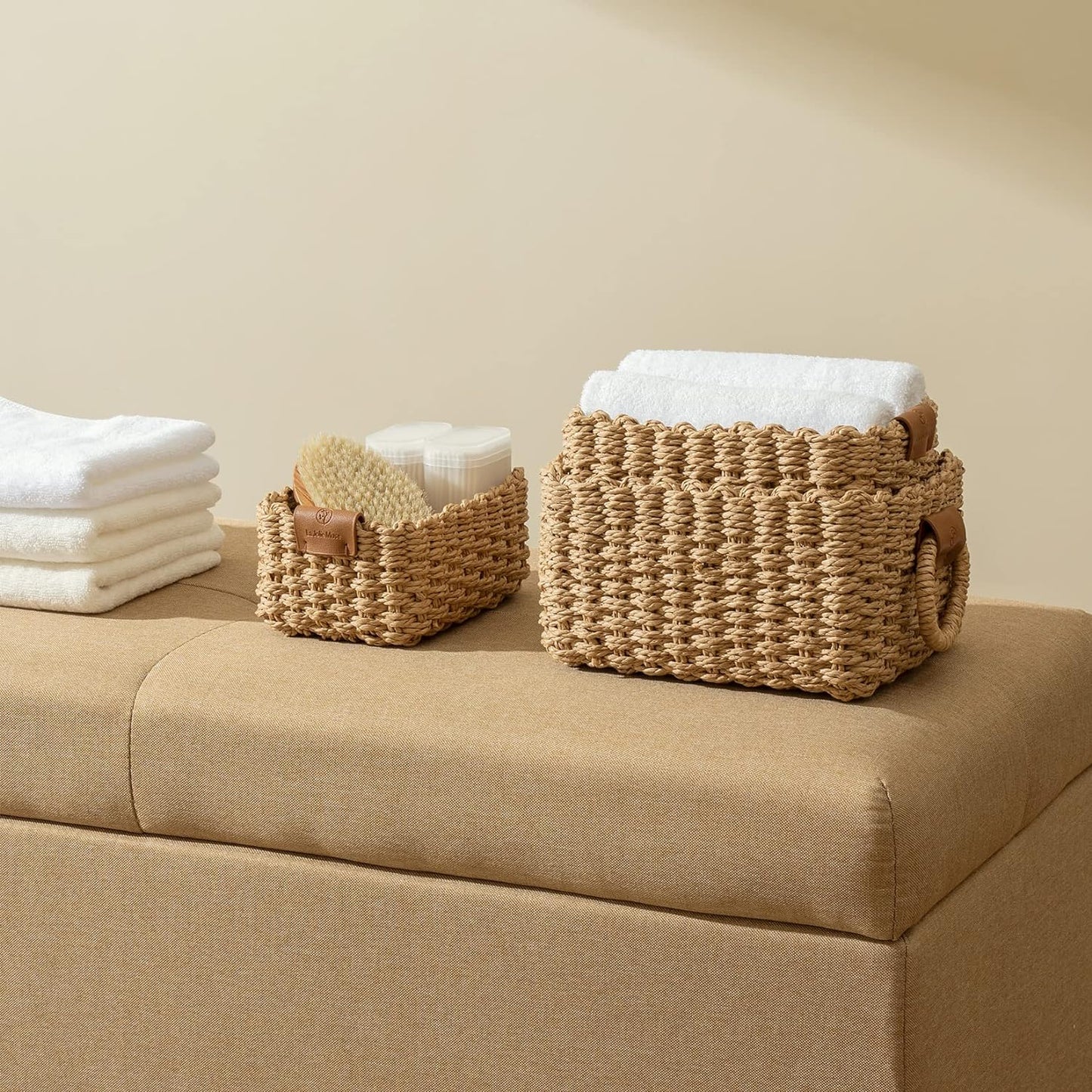 LA JOLIE MUSE Small Wicker Baskets for Organizing, Recycled Paper Rope Storage Basket Container