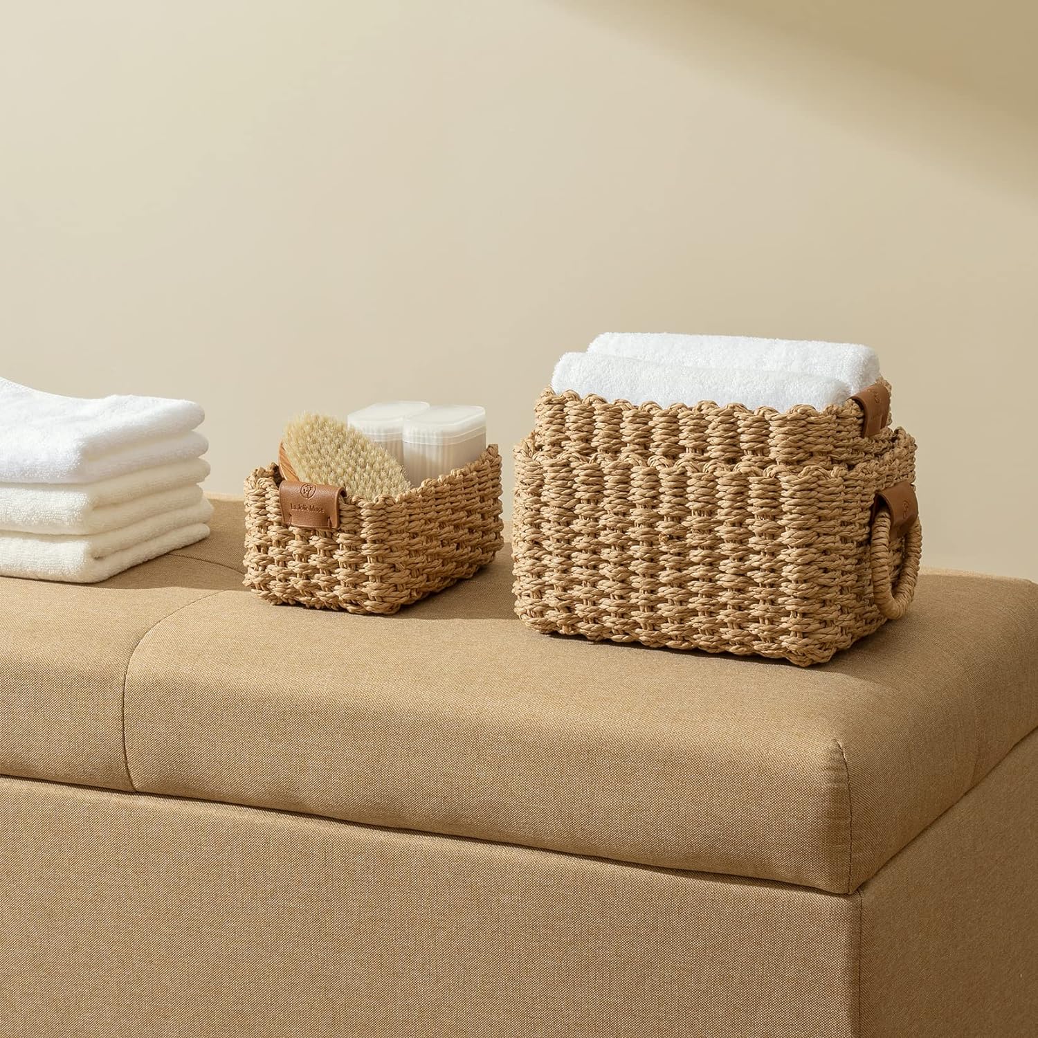 LA JOLIE MUSE Small Wicker Baskets for Organizing, Recycled Paper Rope Storage Basket Container