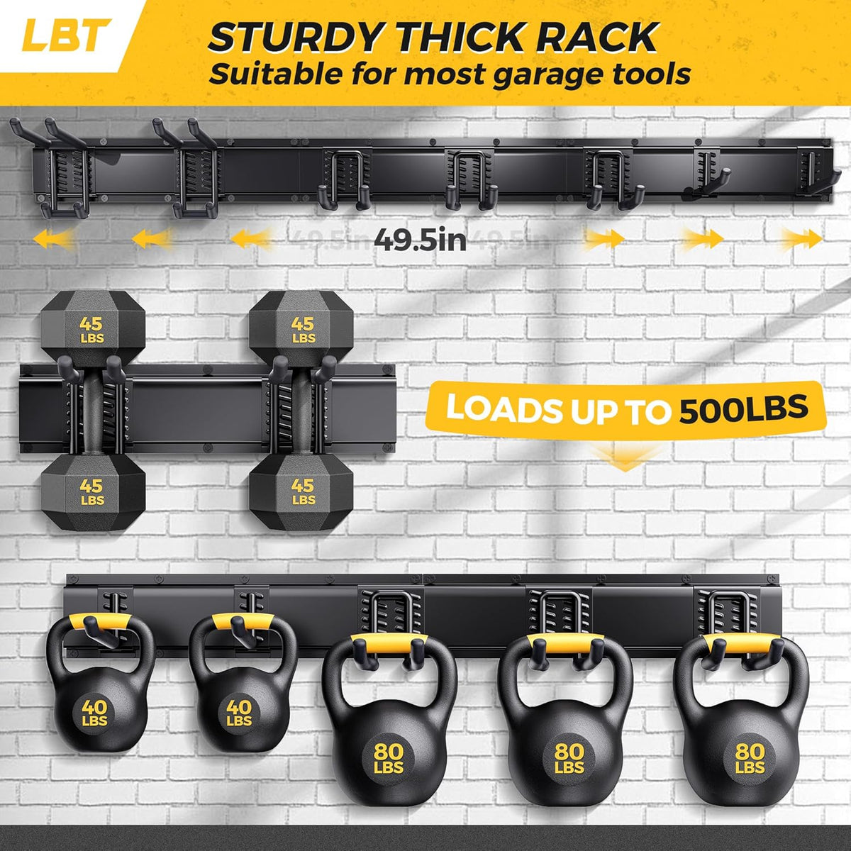 LBT 49.5"Garage Tool Organizer Wall Mount 500lbs Garden Tool Organizer for Garage with Adjustable