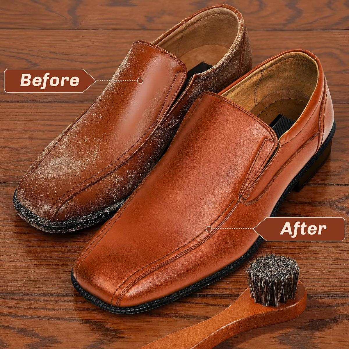 4 Pcs Horsehair Shine Shoes Brush Kit Polish Dauber Applicators Cleaning Leather Shoes Boots Care