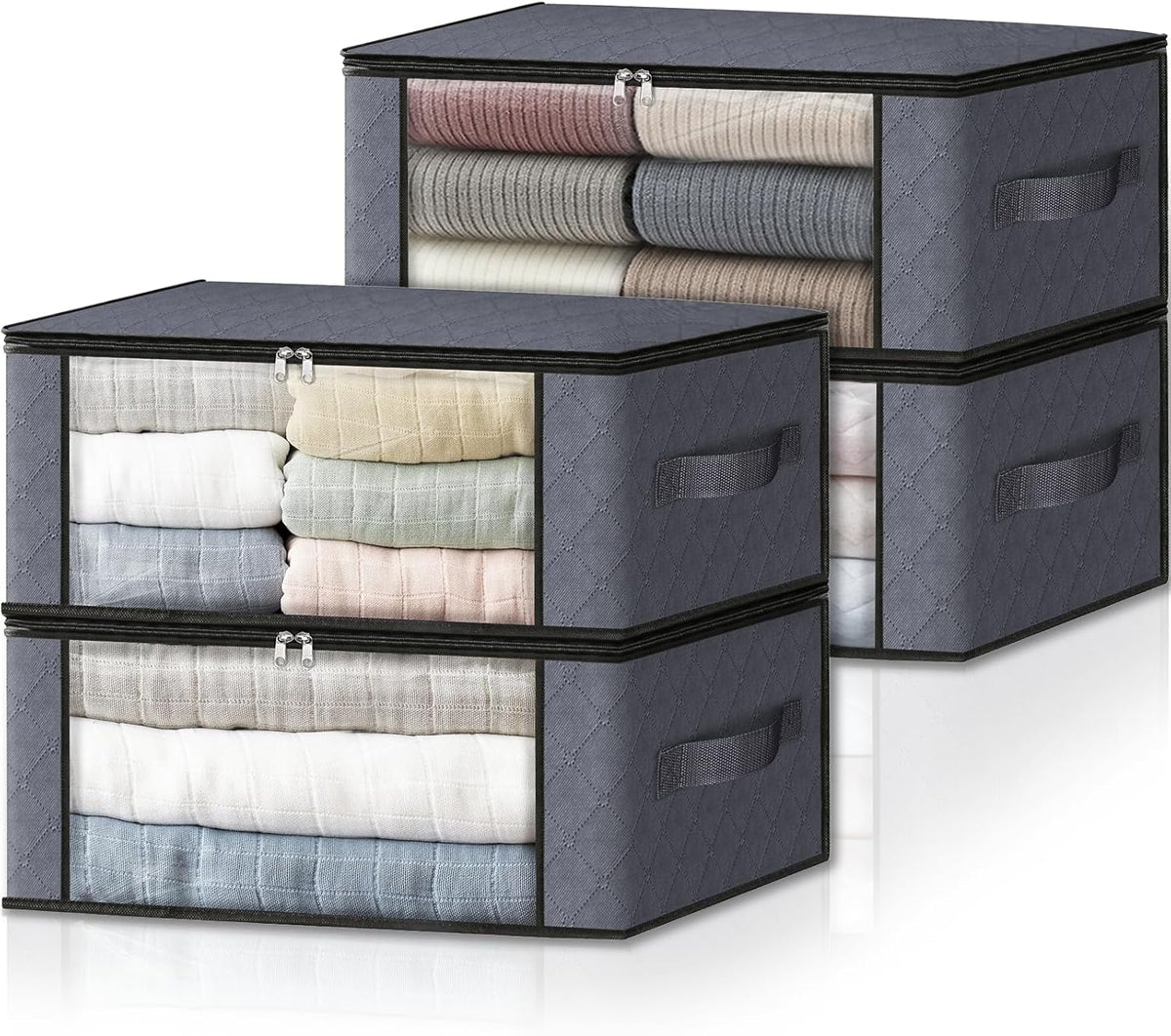 HomeHacks Storage 4-Pack Clothes Organizer Storage Bags Foldable Storage Box with Large Clear