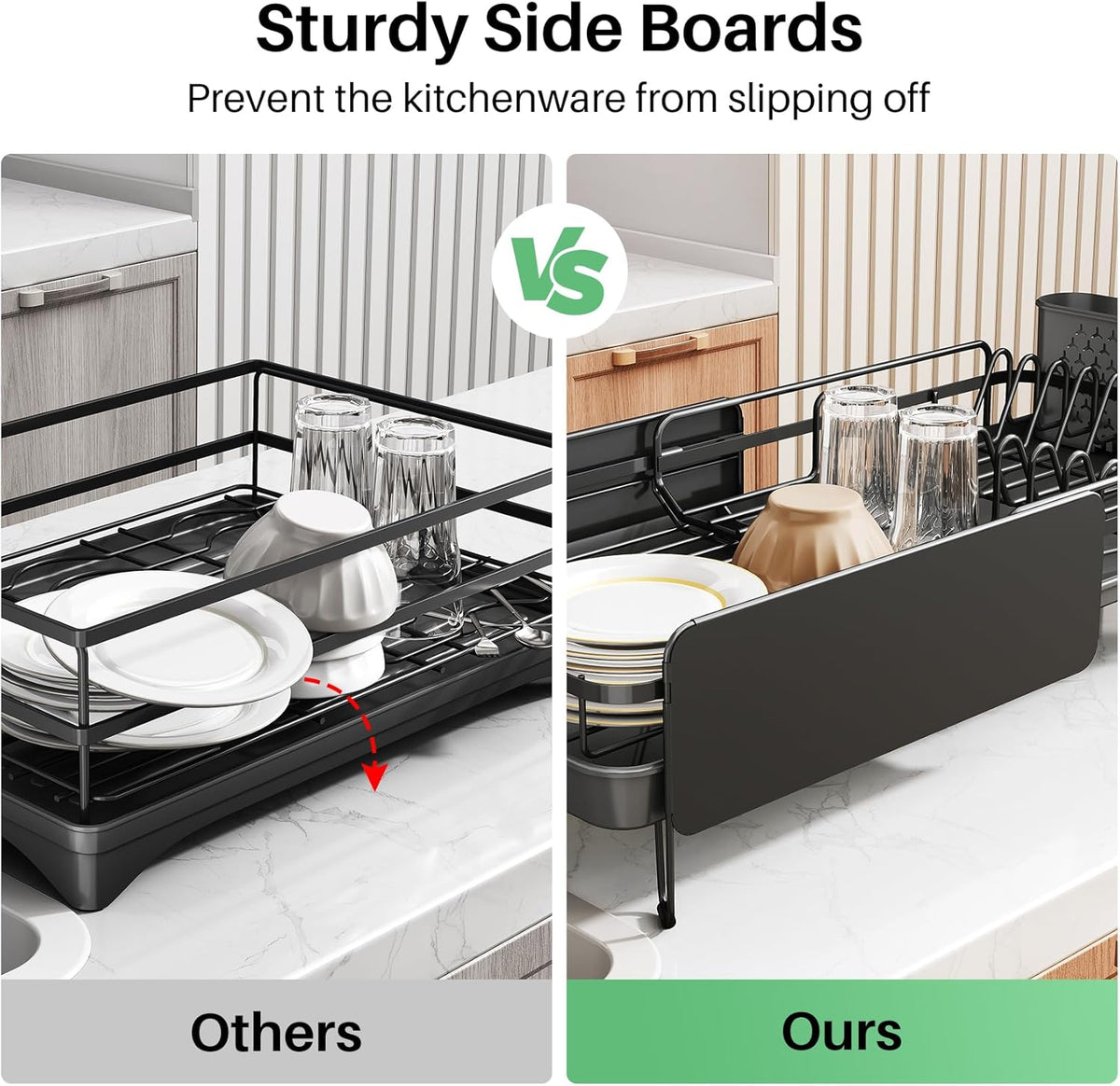 Dish Drying Rack - Large Dish Racks for Kitchen Counter, Expandable Dish Drainers with Cutlery